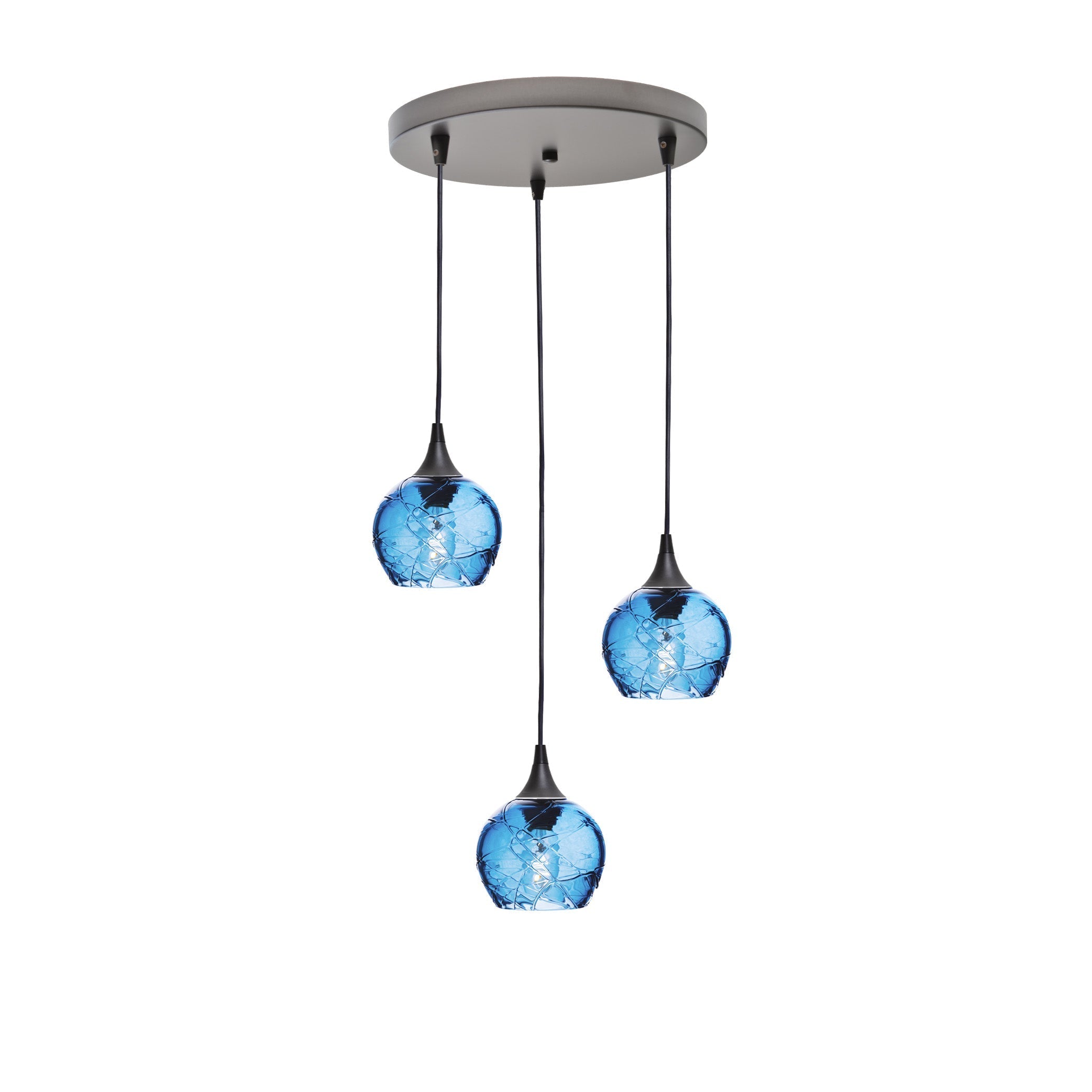 763 3 Pendant Cascade Chandelier-Glass-Bicycle Glass Co - Hotshop-Antique Bronze - 4ft Cord-Spun-Steel Blue-Bicycle Glass Co