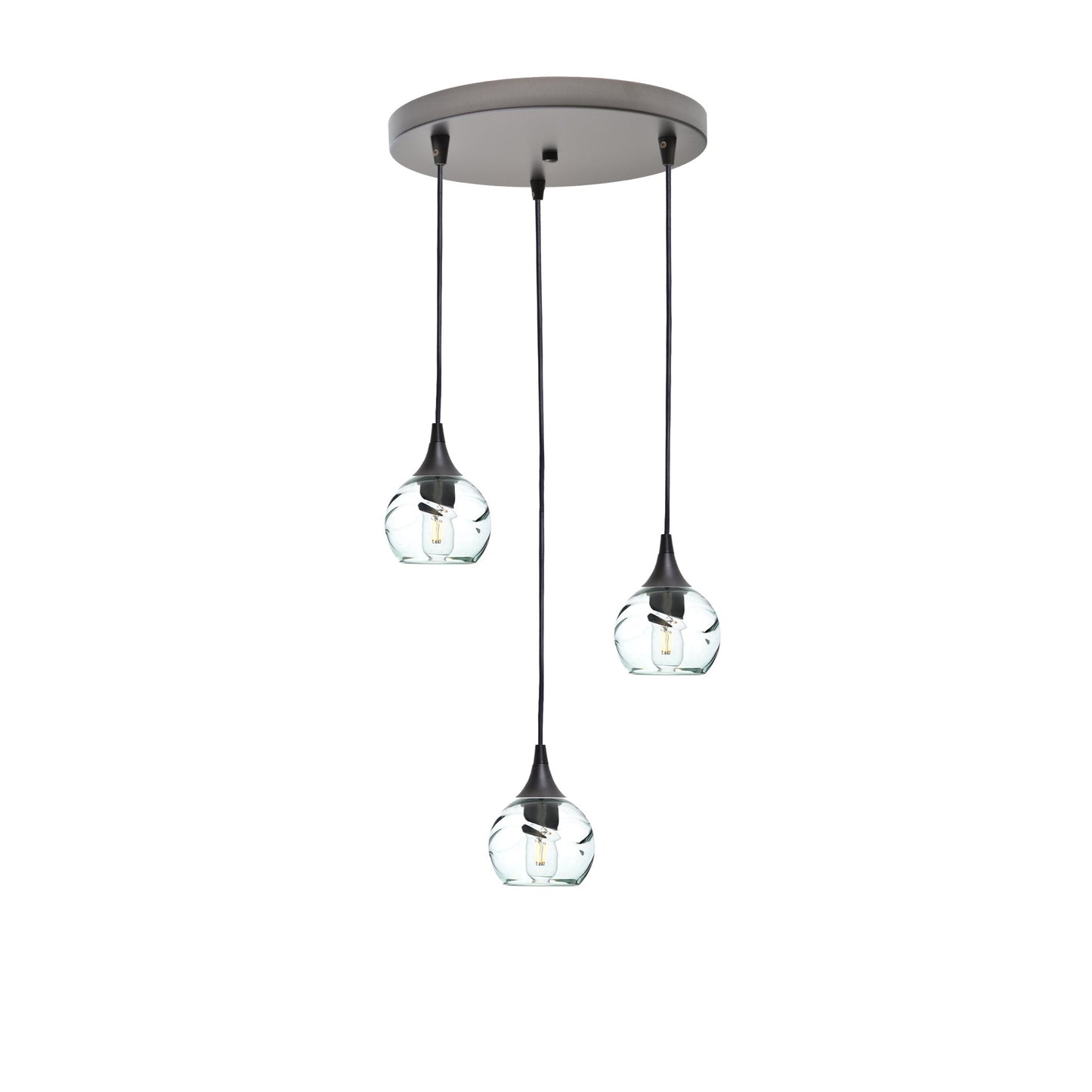 763 3 Pendant Cascade Chandelier-Glass-Bicycle Glass Co - Hotshop-Antique Bronze - 4ft Cord-Swell-Eco Clear-Bicycle Glass Co