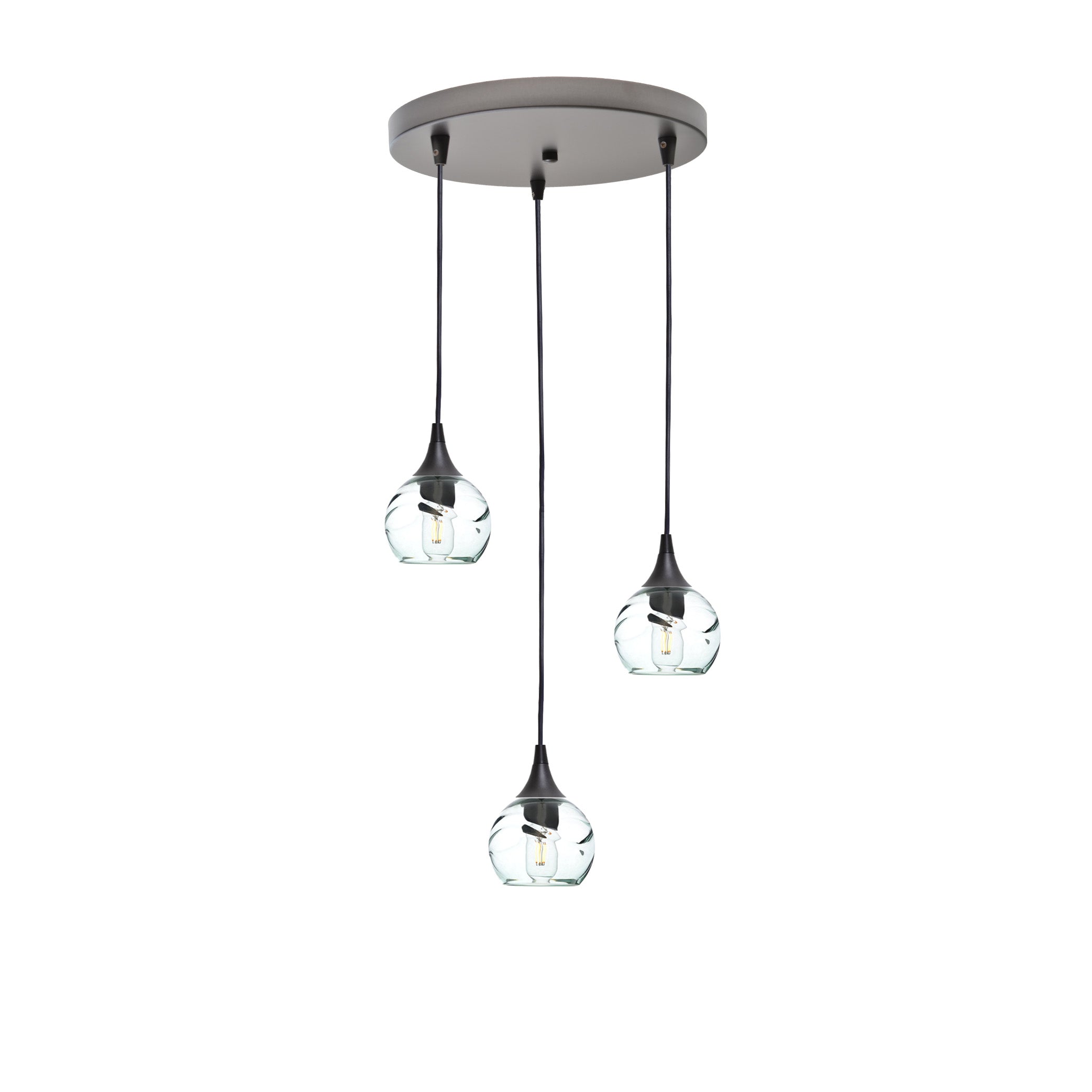 763 3 Pendant Cascade Chandelier-Glass-Bicycle Glass Co - Hotshop-Antique Bronze - 4ft Cord-Swell-Eco Clear-Bicycle Glass Co