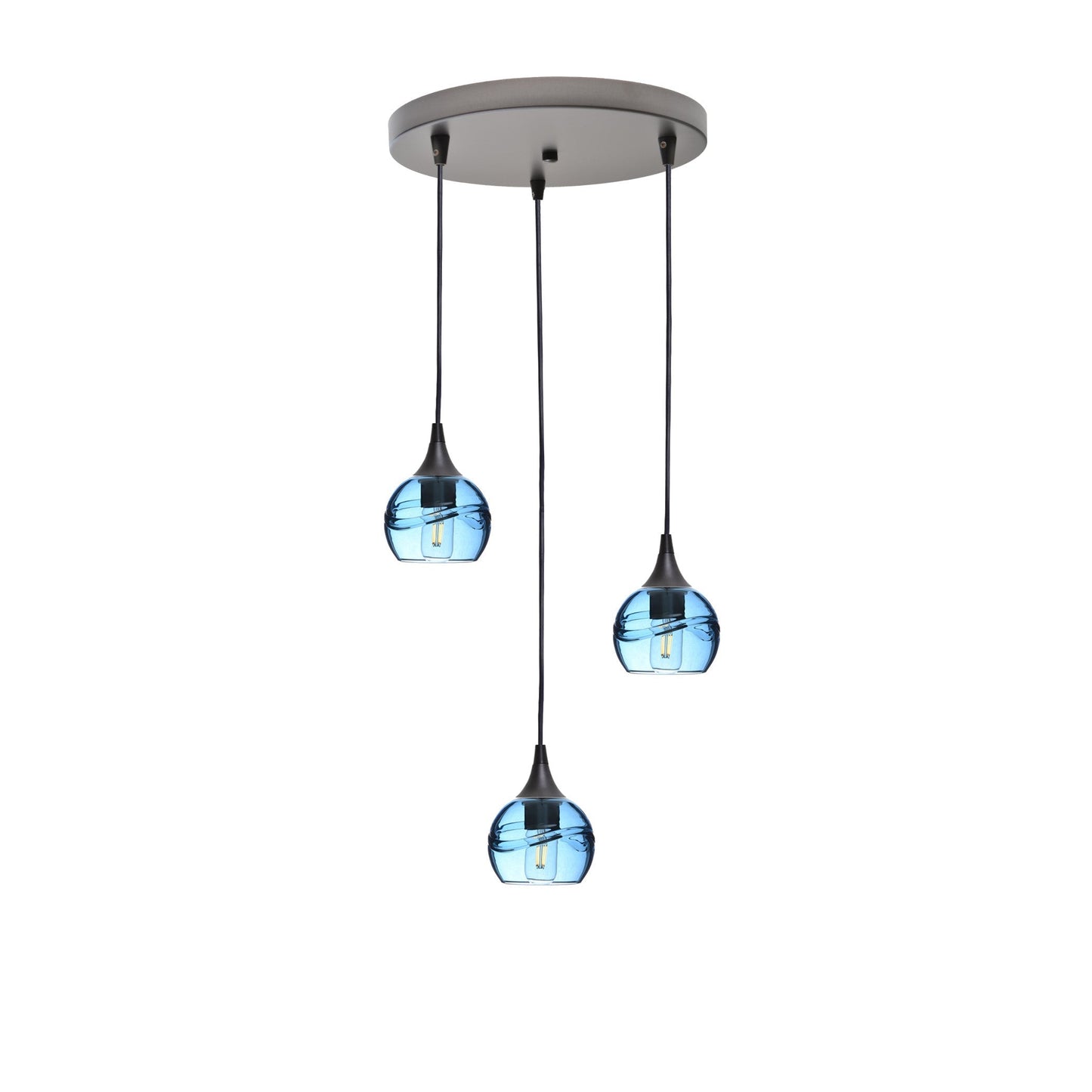 763 3 Pendant Cascade Chandelier-Glass-Bicycle Glass Co - Hotshop-Antique Bronze - 4ft Cord-Swell-Steel Blue-Bicycle Glass Co