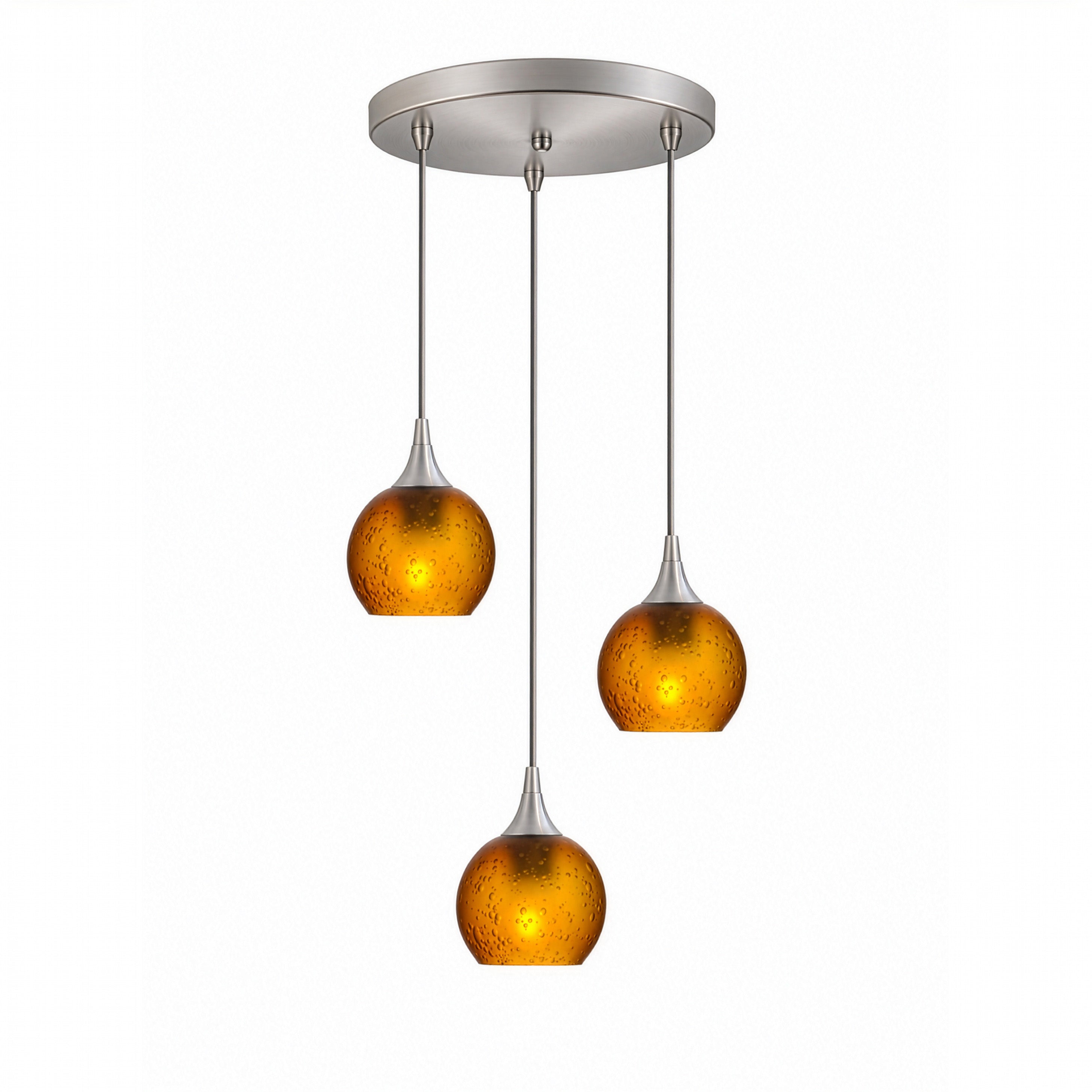 763 3 Pendant Cascade Chandelier-Glass-Bicycle Glass Co - Hotshop-Brushed Nickel - 4ft Cord-Celestial-Golden Amber-Bicycle Glass Co