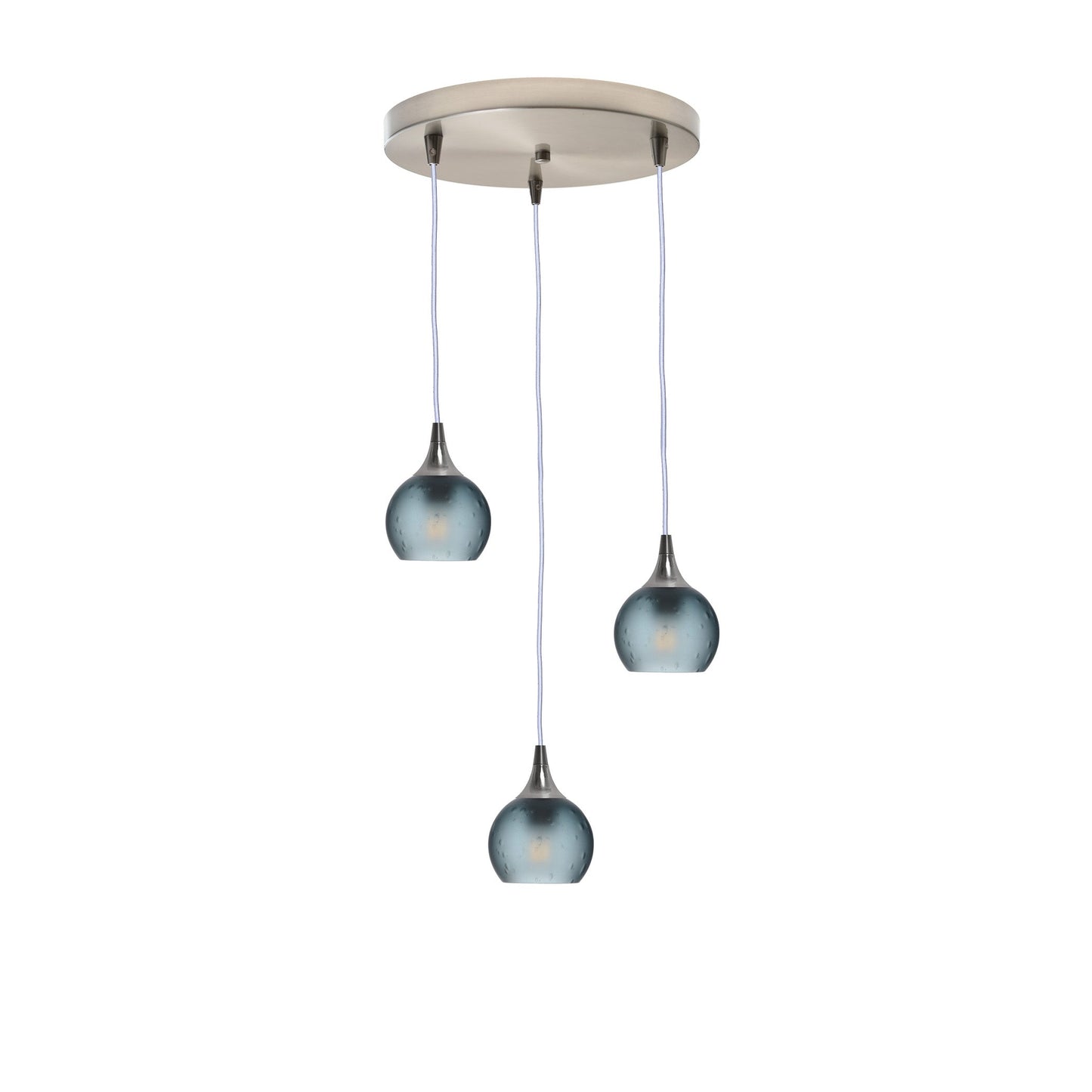 763 3 Pendant Cascade Chandelier-Glass-Bicycle Glass Co - Hotshop-Brushed Nickel - 4ft Cord-Celestial-Slate Gray-Bicycle Glass Co