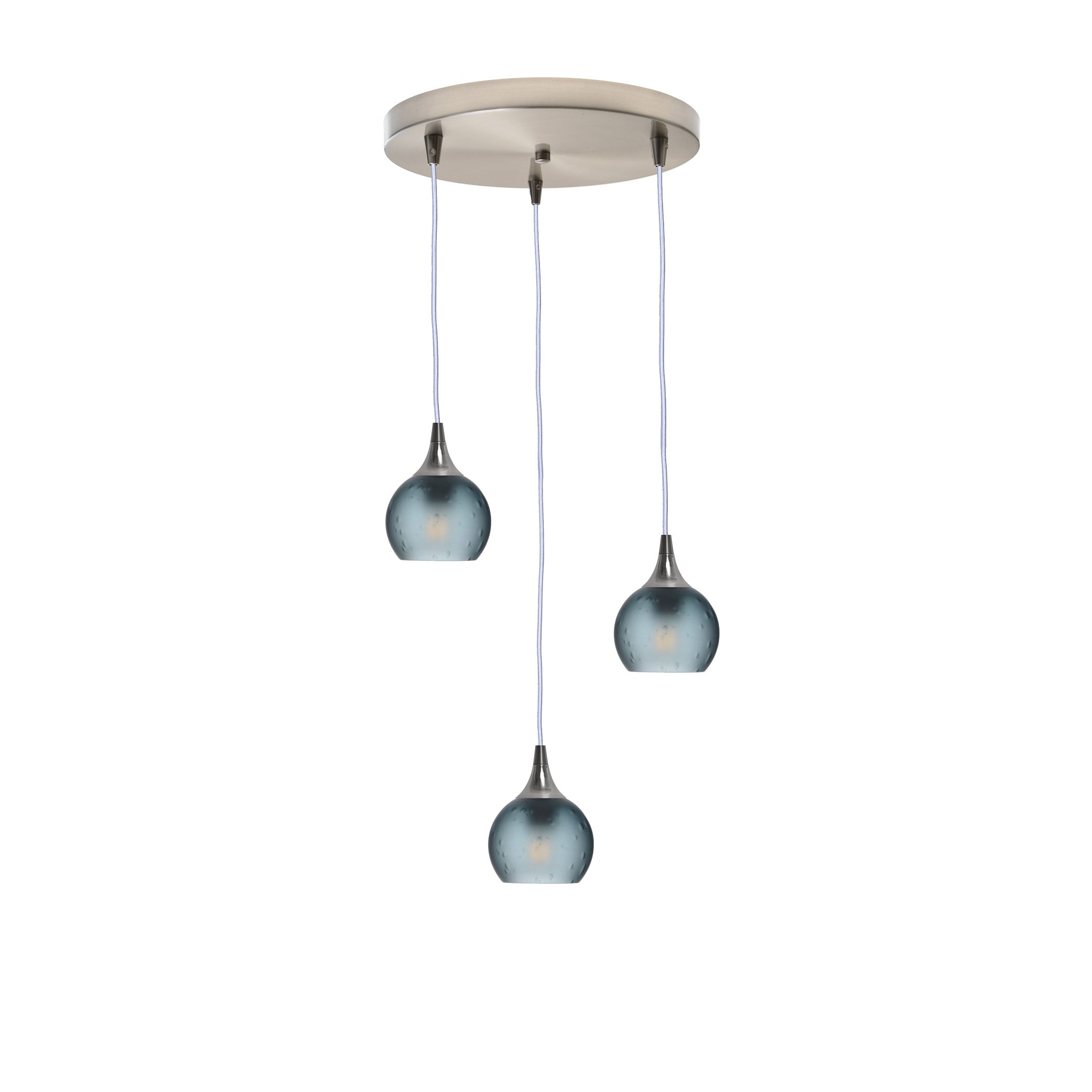 763 3 Pendant Cascade Chandelier-Glass-Bicycle Glass Co - Hotshop-Brushed Nickel - 4ft Cord-Celestial-Slate Gray-Bicycle Glass Co