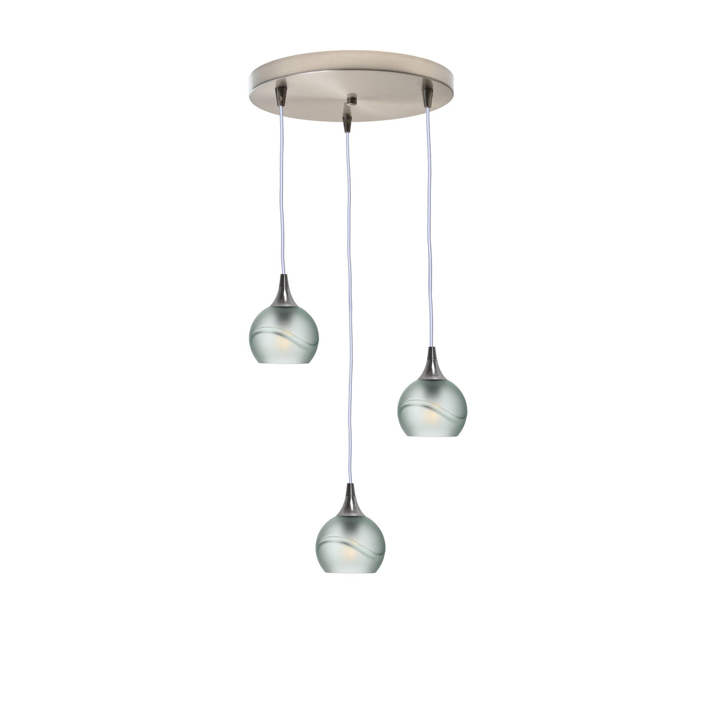 763 3 Pendant Cascade Chandelier-Glass-Bicycle Glass Co - Hotshop-Brushed Nickel - 4ft Cord-Glacial-Eco Clear-Bicycle Glass Co