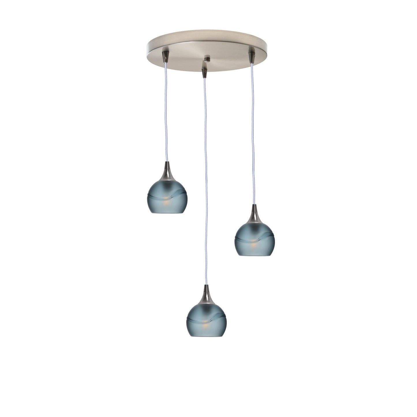 763 3 Pendant Cascade Chandelier-Glass-Bicycle Glass Co - Hotshop-Brushed Nickel - 4ft Cord-Glacial-Slate Gray-Bicycle Glass Co