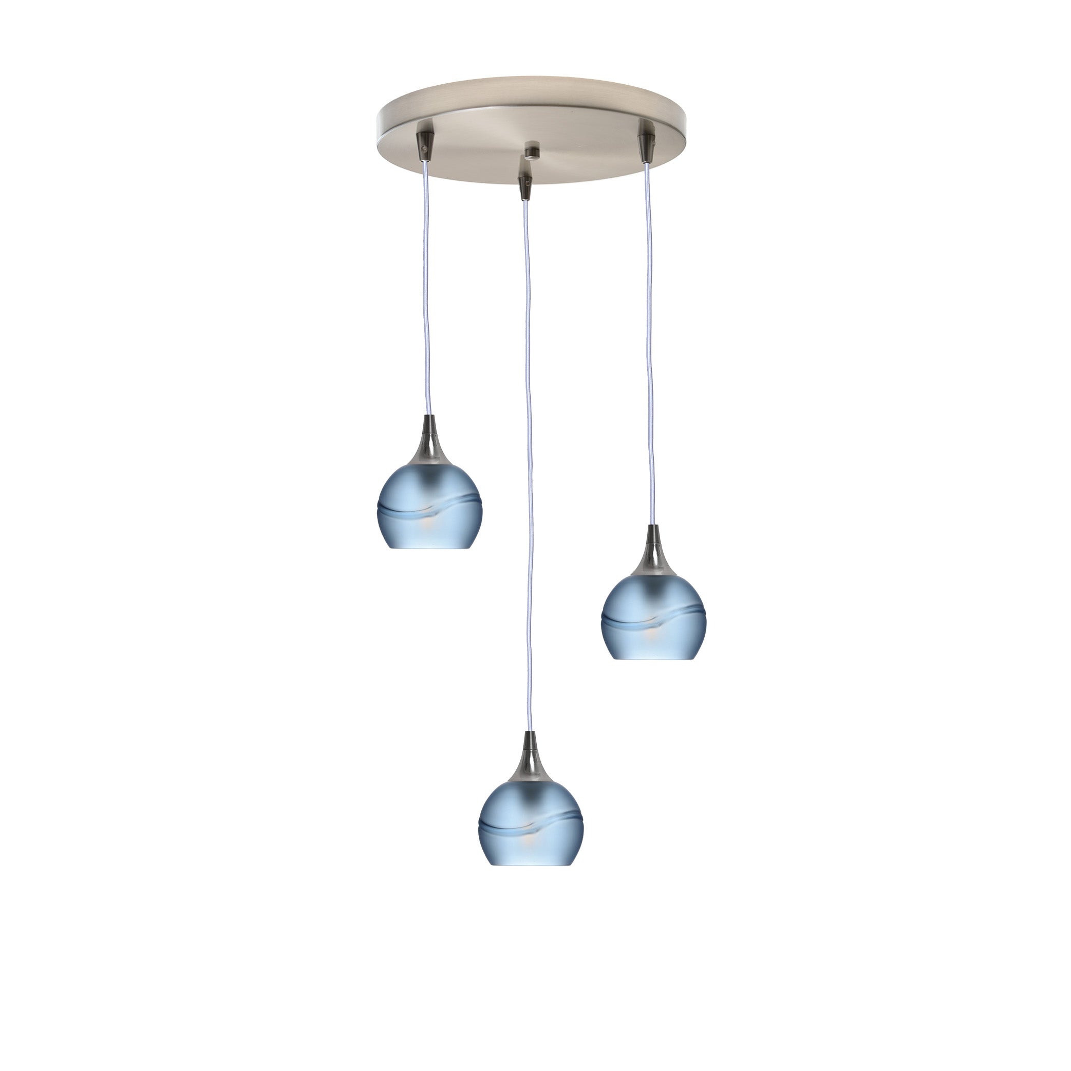 763 3 Pendant Cascade Chandelier-Glass-Bicycle Glass Co - Hotshop-Brushed Nickel - 4ft Cord-Glacial-Steel Blue-Bicycle Glass Co