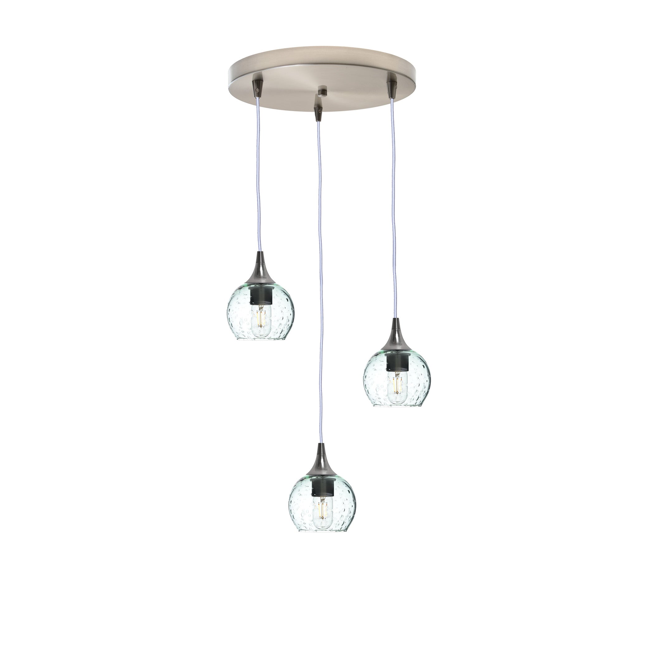 763 3 Pendant Cascade Chandelier-Glass-Bicycle Glass Co - Hotshop-Brushed Nickel - 4ft Cord-Lunar-Eco Clear-Bicycle Glass Co