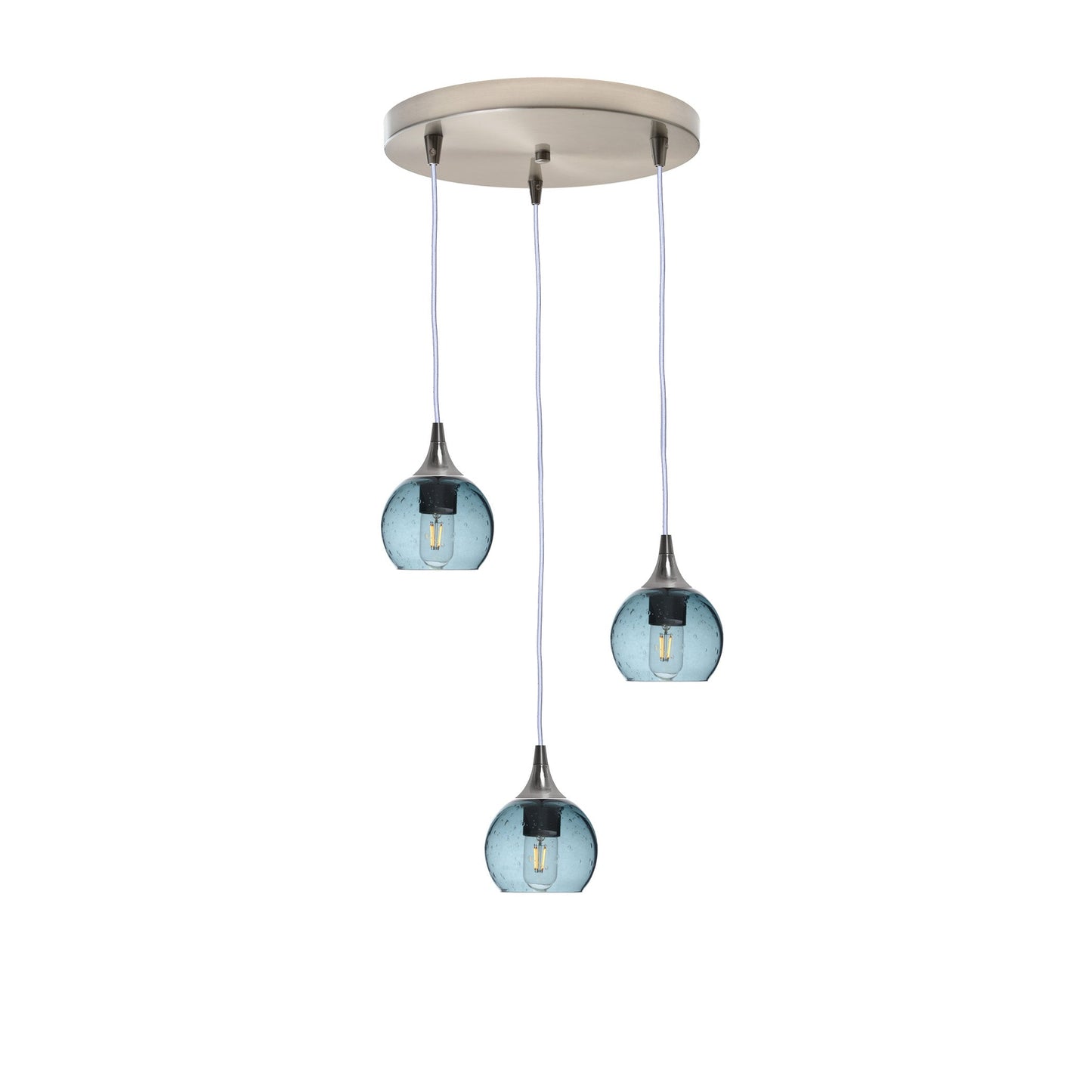 763 3 Pendant Cascade Chandelier-Glass-Bicycle Glass Co - Hotshop-Brushed Nickel - 4ft Cord-Lunar-Slate Gray-Bicycle Glass Co