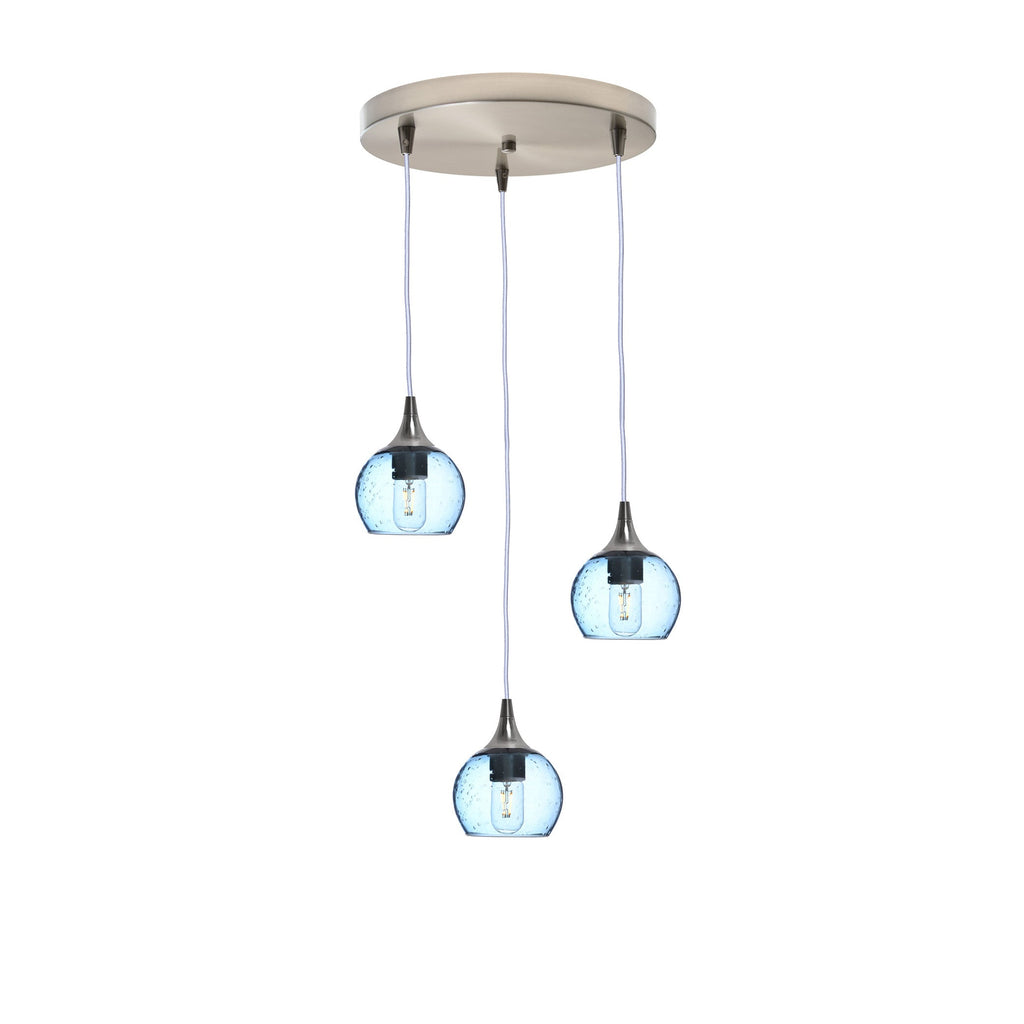 763 3 Pendant Cascade Chandelier-Glass-Bicycle Glass Co - Hotshop-Brushed Nickel - 4ft Cord-Lunar-Steel Blue-Bicycle Glass Co
