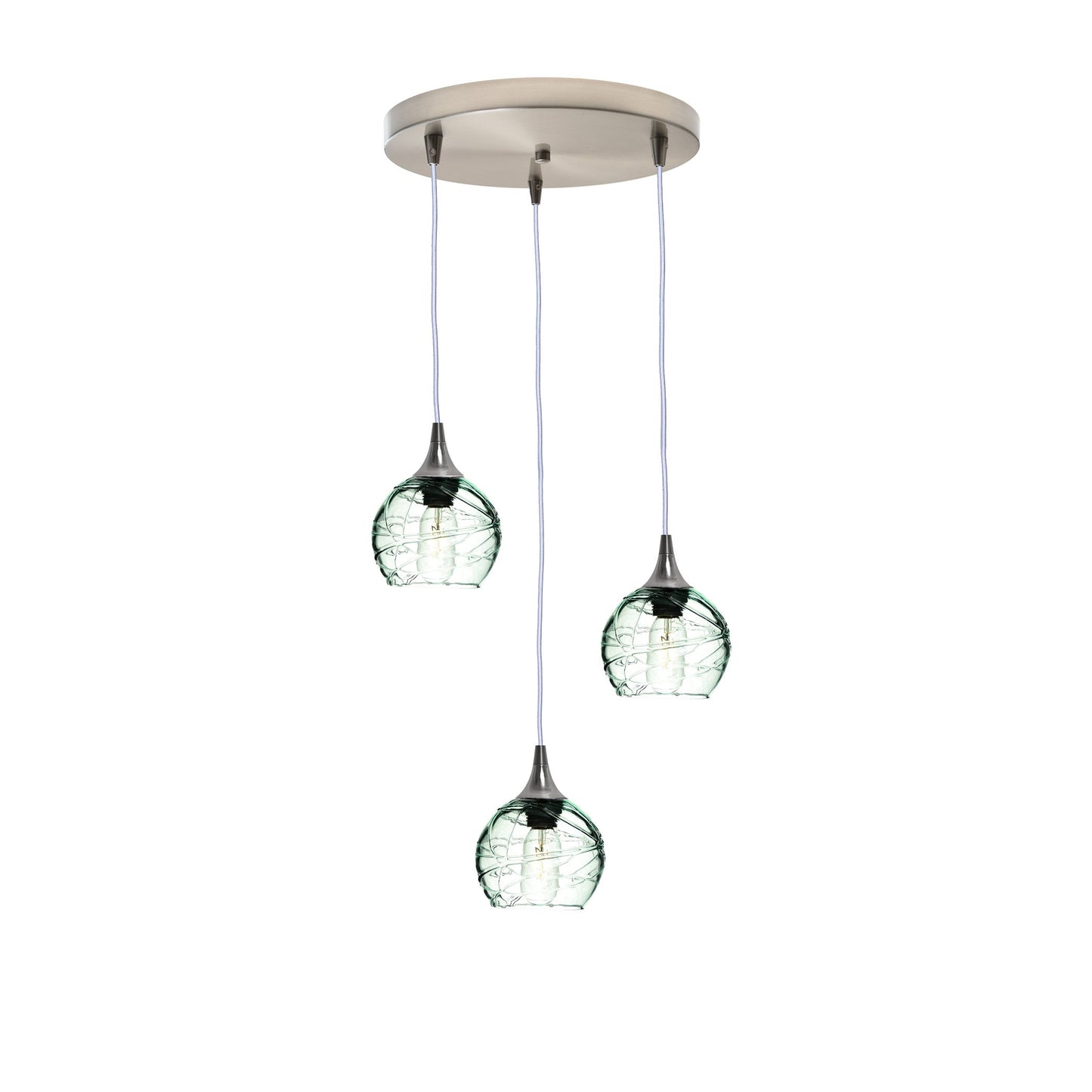 763 3 Pendant Cascade Chandelier-Glass-Bicycle Glass Co - Hotshop-Brushed Nickel - 4ft Cord-Spun-Eco Clear-Bicycle Glass Co