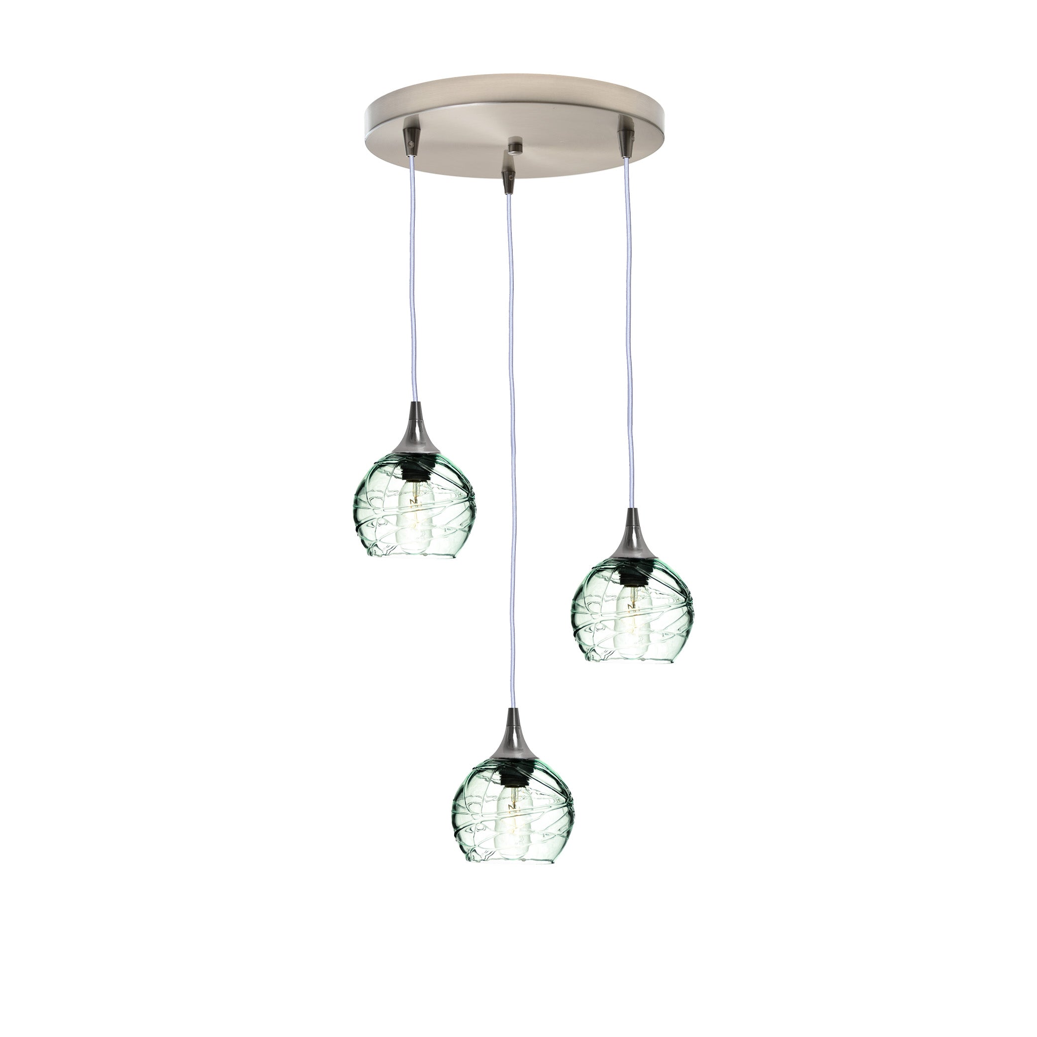 763 3 Pendant Cascade Chandelier-Glass-Bicycle Glass Co - Hotshop-Brushed Nickel - 4ft Cord-Spun-Eco Clear-Bicycle Glass Co