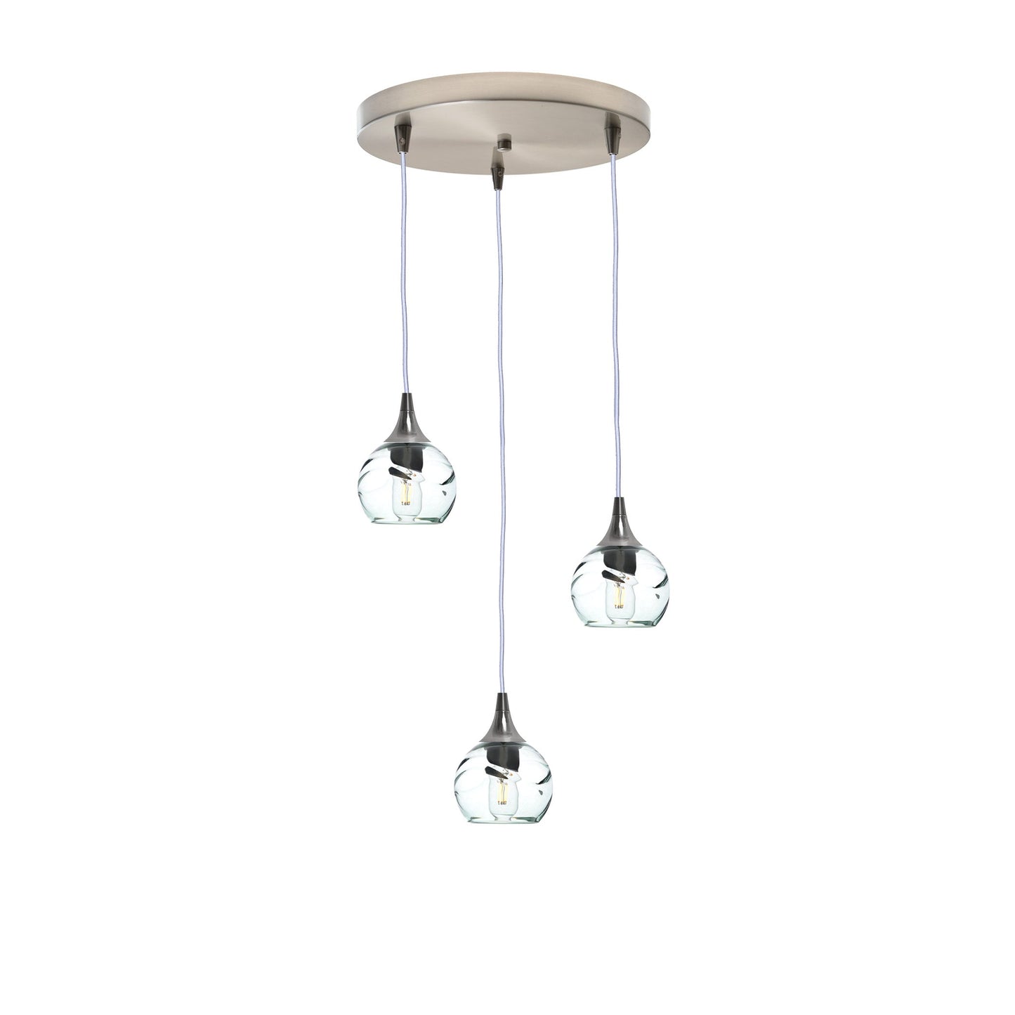 763 3 Pendant Cascade Chandelier-Glass-Bicycle Glass Co - Hotshop-Brushed Nickel - 4ft Cord-Swell-Eco Clear-Bicycle Glass Co