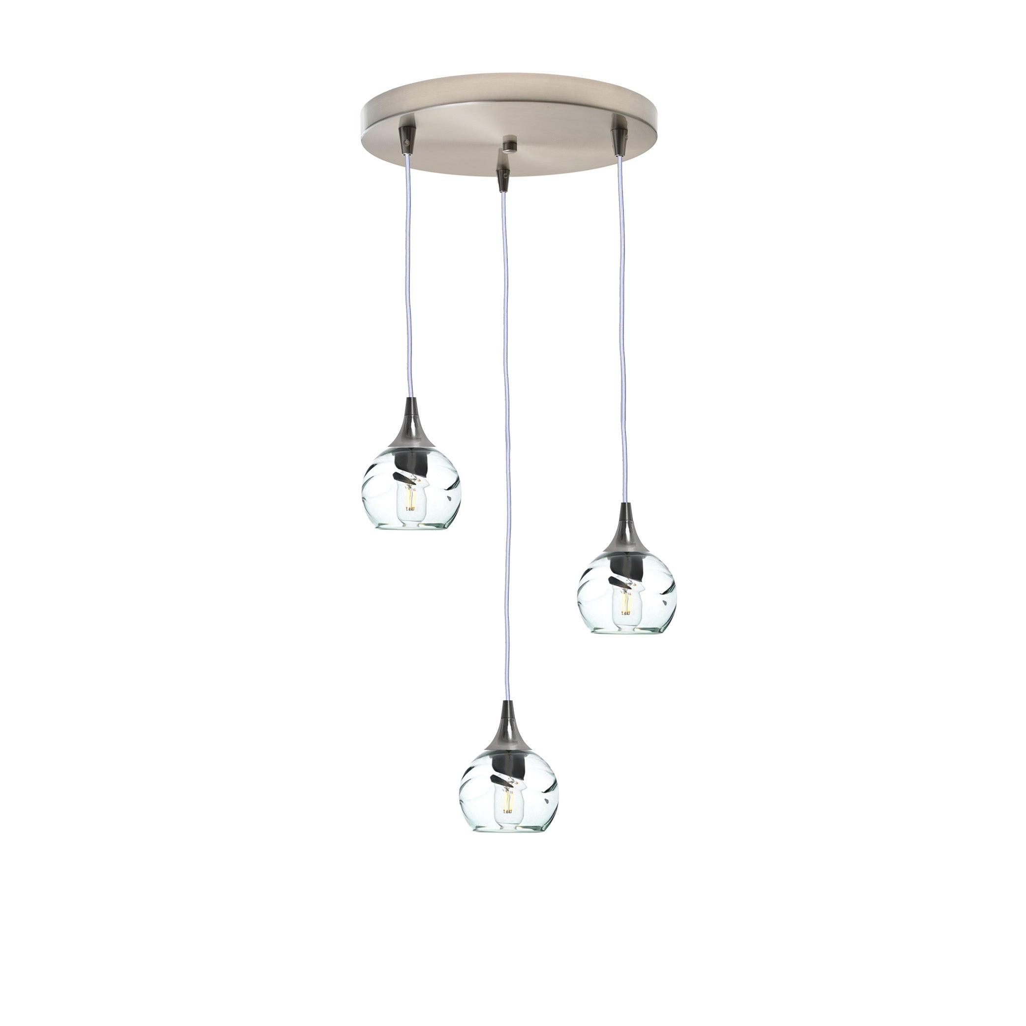 763 3 Pendant Cascade Chandelier-Glass-Bicycle Glass Co - Hotshop-Brushed Nickel - 4ft Cord-Swell-Eco Clear-Bicycle Glass Co