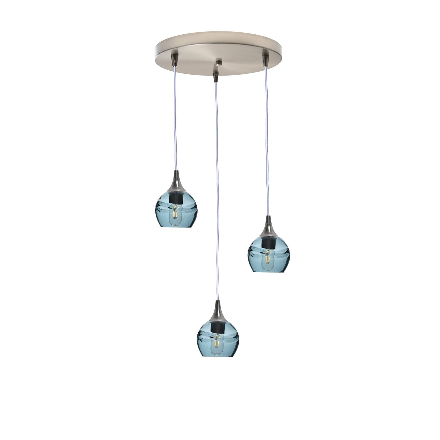 763 3 Pendant Cascade Chandelier-Glass-Bicycle Glass Co - Hotshop-Brushed Nickel - 4ft Cord-Swell-Slate Gray-Bicycle Glass Co