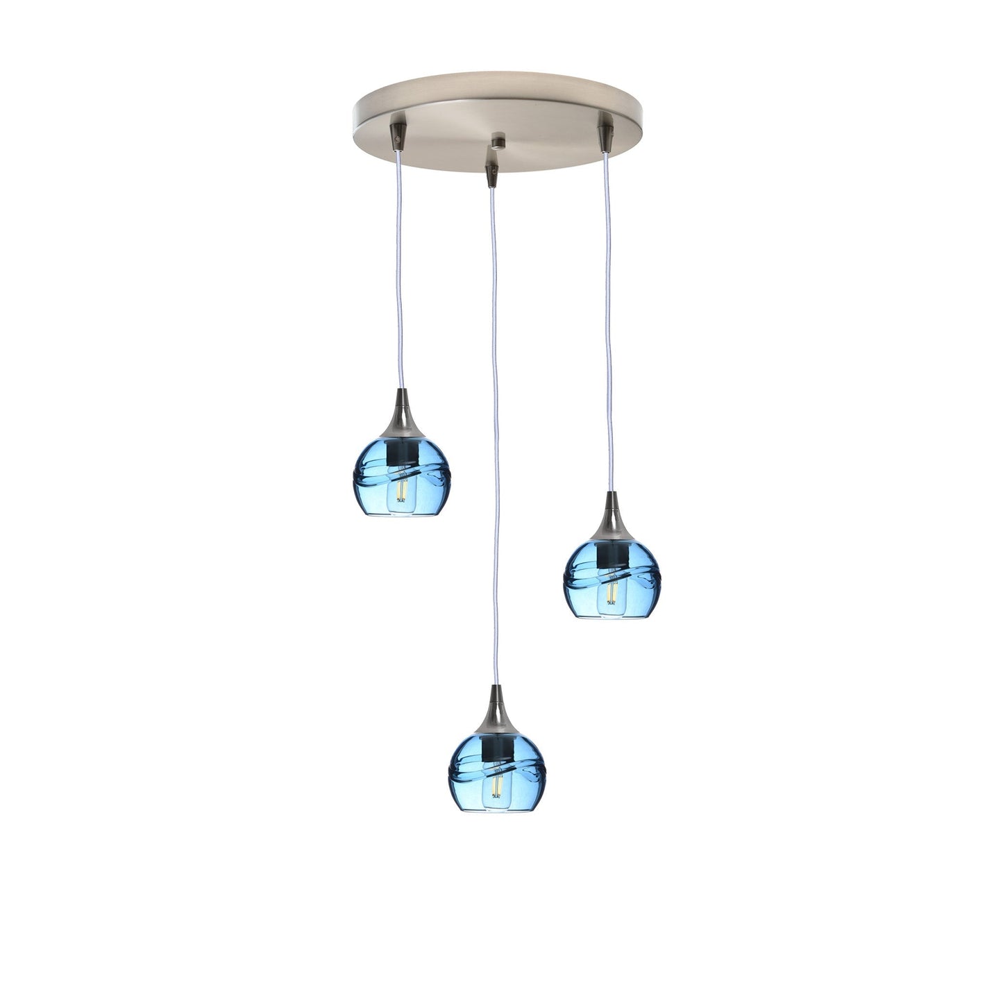 763 3 Pendant Cascade Chandelier-Glass-Bicycle Glass Co - Hotshop-Brushed Nickel - 4ft Cord-Swell-Steel Blue-Bicycle Glass Co