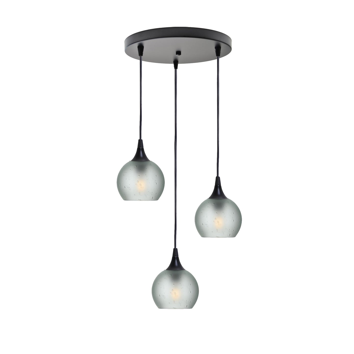 763 3 Pendant Cascade Chandelier-Glass-Bicycle Glass Co - Hotshop-Matte Black - 4ft Cord-Celestial-Eco Clear-Bicycle Glass Co