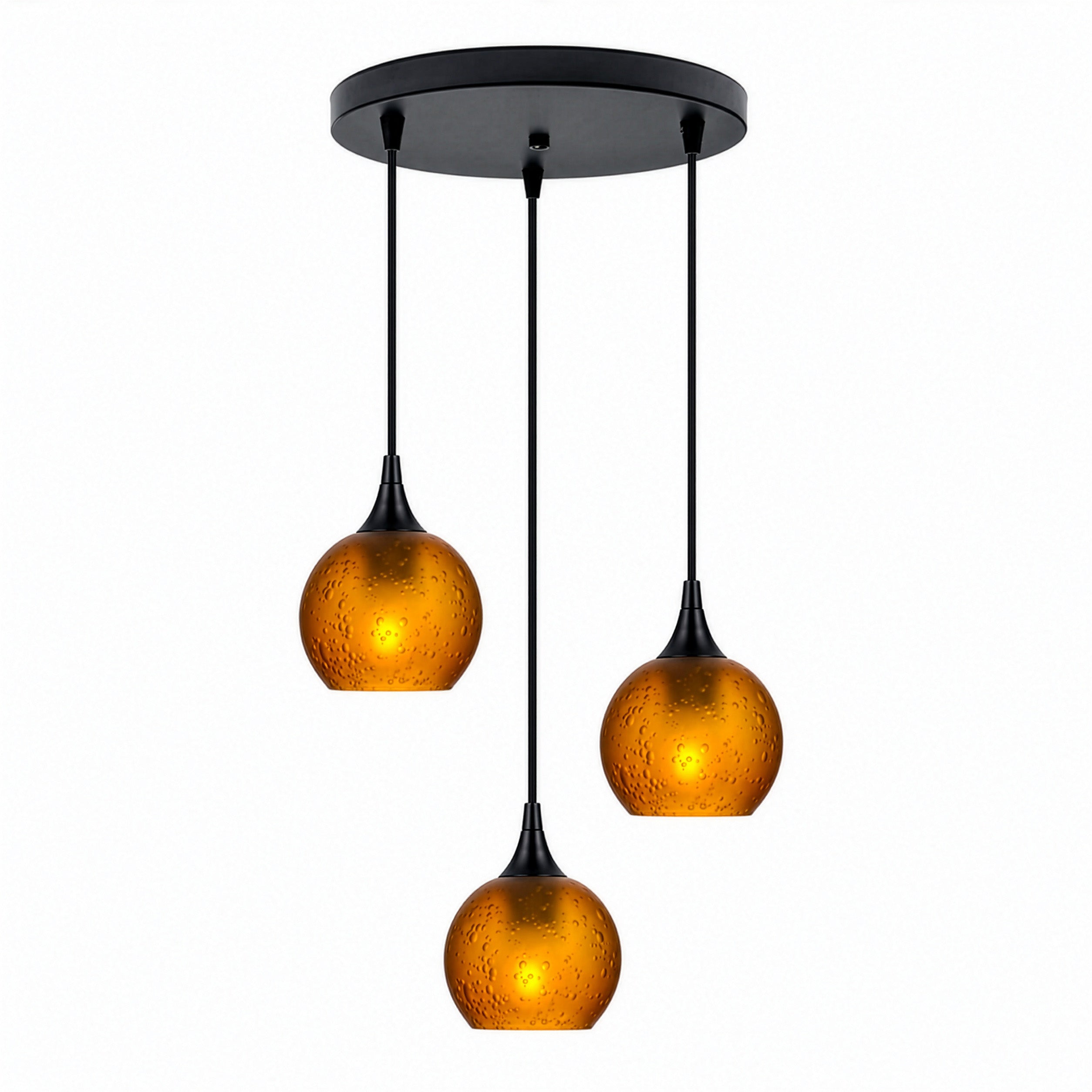 763 3 Pendant Cascade Chandelier-Glass-Bicycle Glass Co - Hotshop-Matte Black - 4ft Cord-Celestial-Golden Amber-Bicycle Glass Co