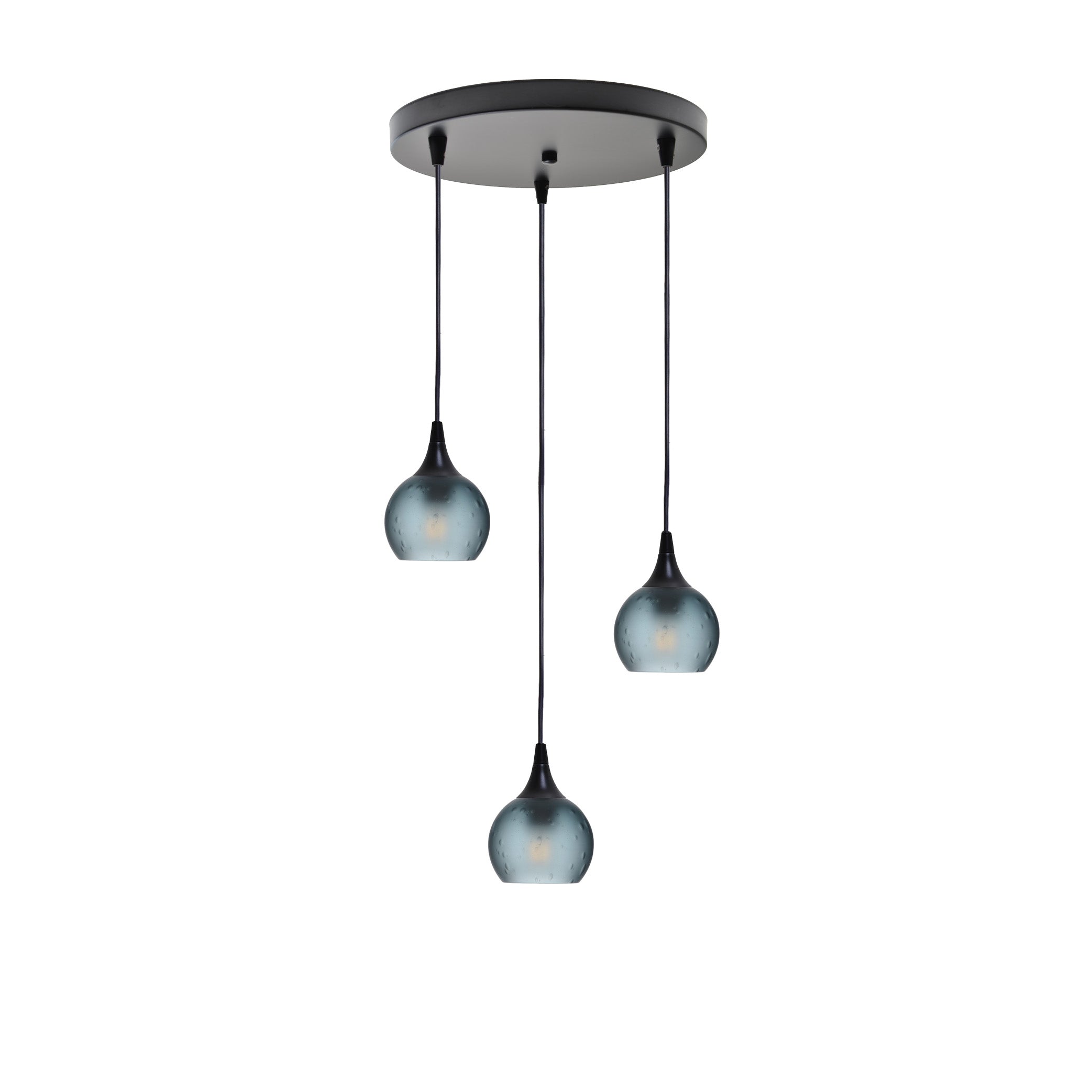 763 3 Pendant Cascade Chandelier-Glass-Bicycle Glass Co - Hotshop-Matte Black - 4ft Cord-Celestial-Slate Gray-Bicycle Glass Co