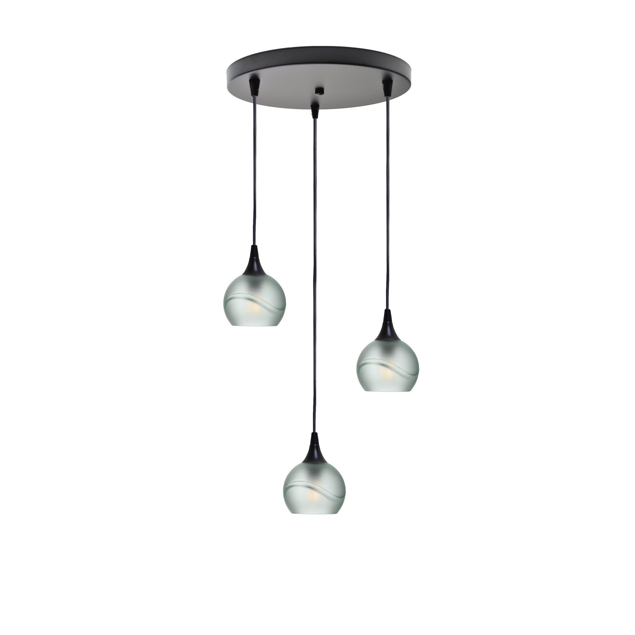 763 3 Pendant Cascade Chandelier-Glass-Bicycle Glass Co - Hotshop-Matte Black - 4ft Cord-Glacial-Eco Clear-Bicycle Glass Co