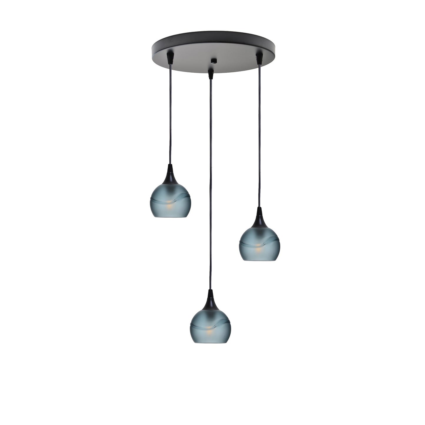 763 3 Pendant Cascade Chandelier-Glass-Bicycle Glass Co - Hotshop-Matte Black - 4ft Cord-Glacial-Slate Gray-Bicycle Glass Co