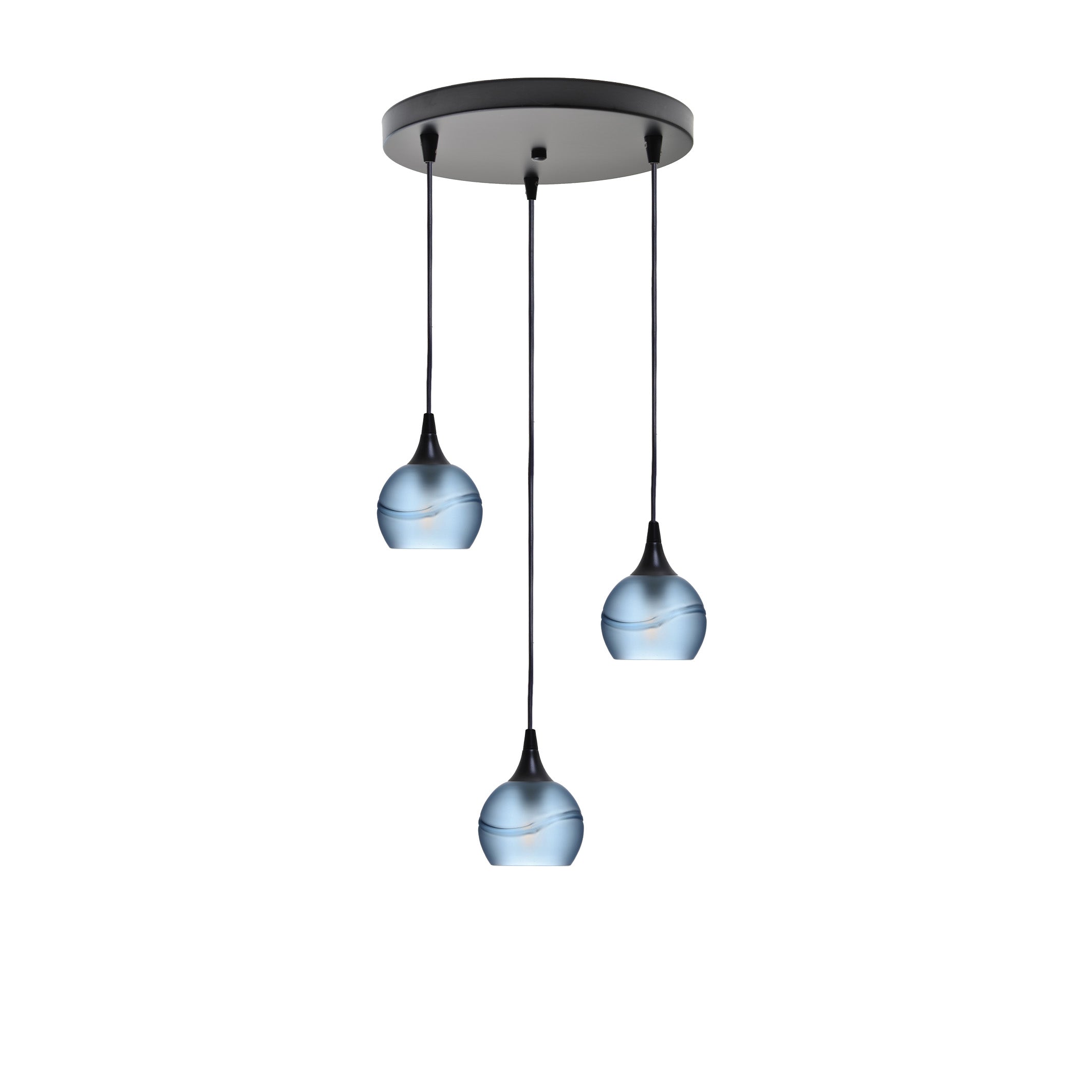 763 3 Pendant Cascade Chandelier-Glass-Bicycle Glass Co - Hotshop-Matte Black - 4ft Cord-Glacial-Steel Blue-Bicycle Glass Co