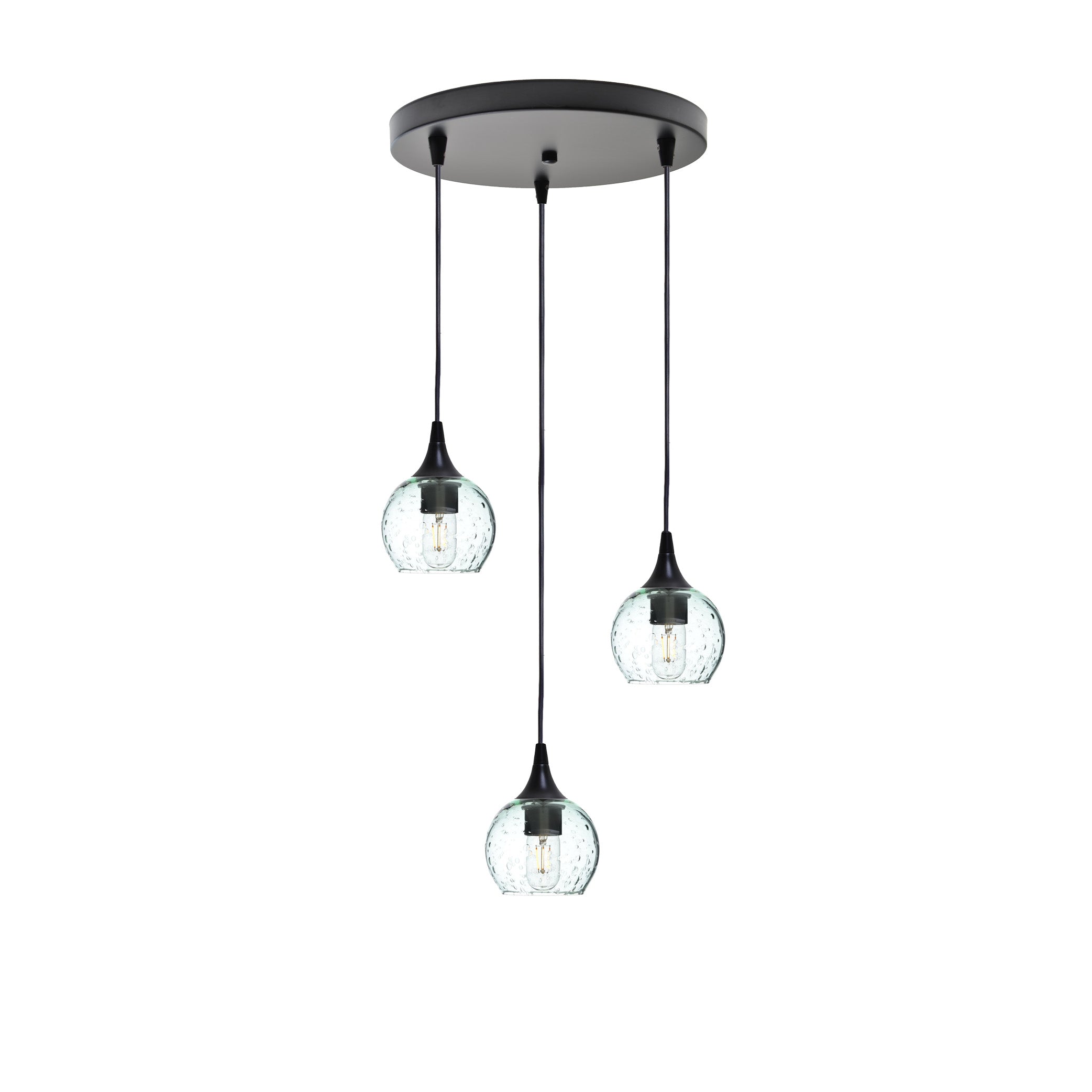 763 3 Pendant Cascade Chandelier-Glass-Bicycle Glass Co - Hotshop-Matte Black - 4ft Cord-Lunar-Eco Clear-Bicycle Glass Co