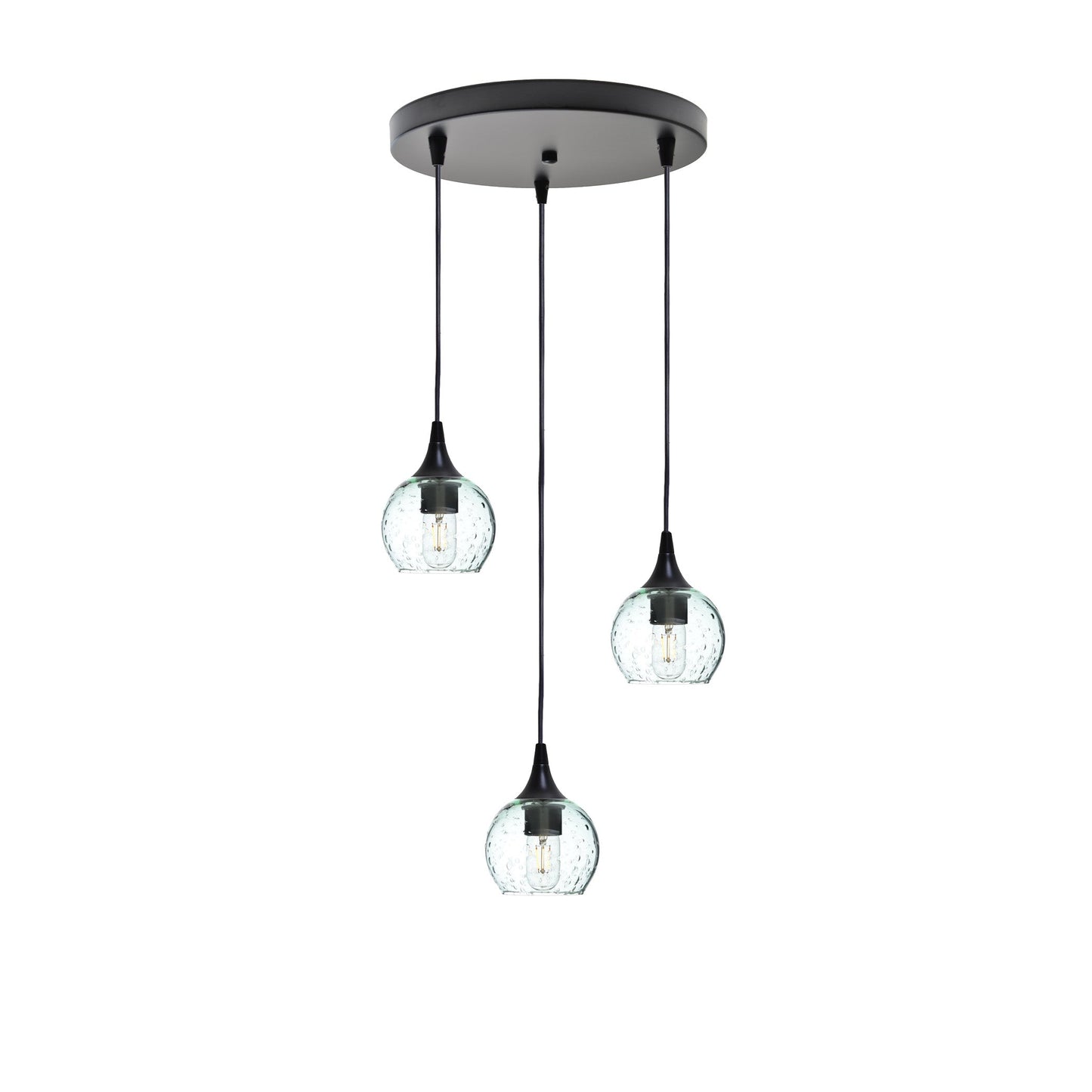 763 3 Pendant Cascade Chandelier-Glass-Bicycle Glass Co - Hotshop-Matte Black - 4ft Cord-Lunar-Eco Clear-Bicycle Glass Co