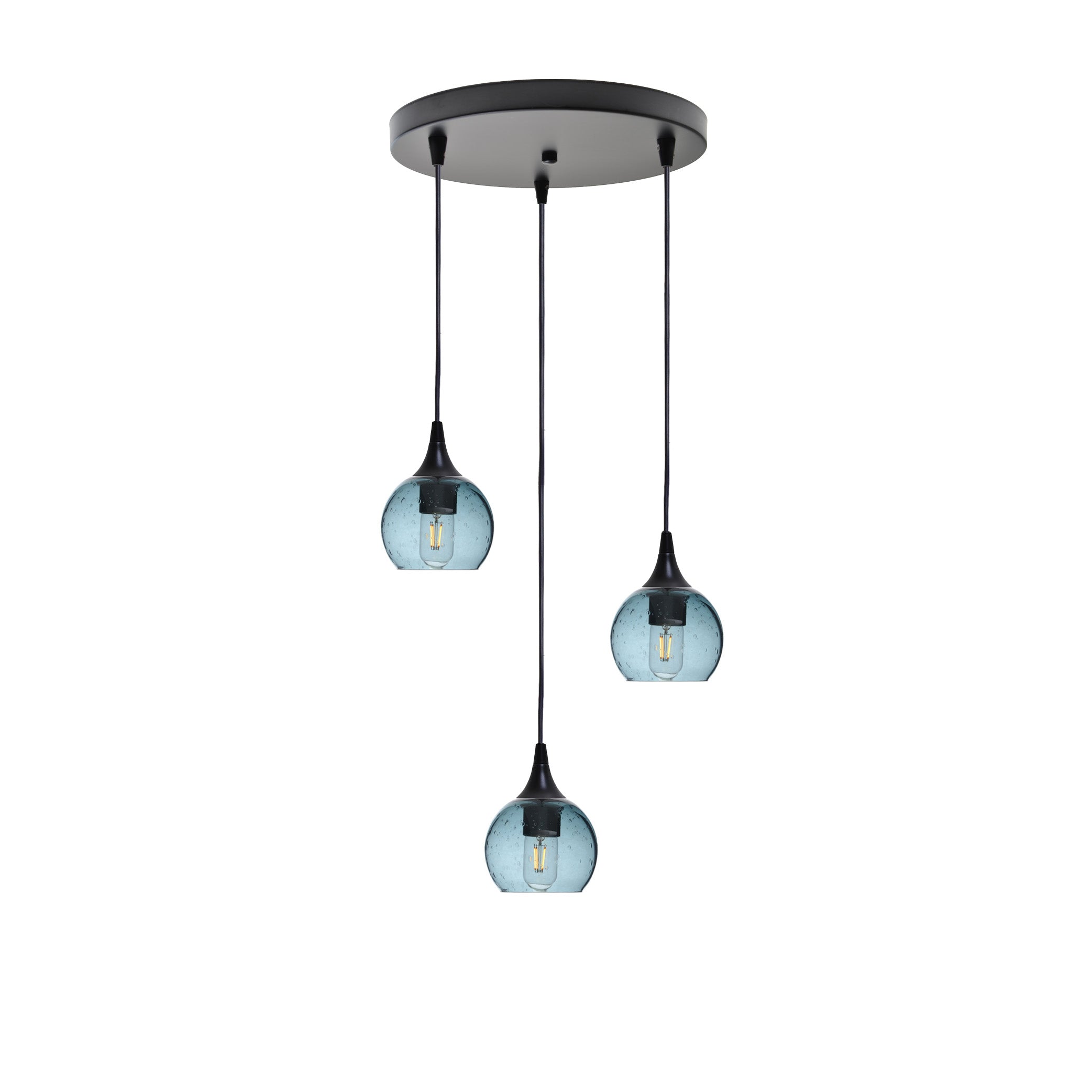 763 3 Pendant Cascade Chandelier-Glass-Bicycle Glass Co - Hotshop-Matte Black - 4ft Cord-Lunar-Slate Gray-Bicycle Glass Co