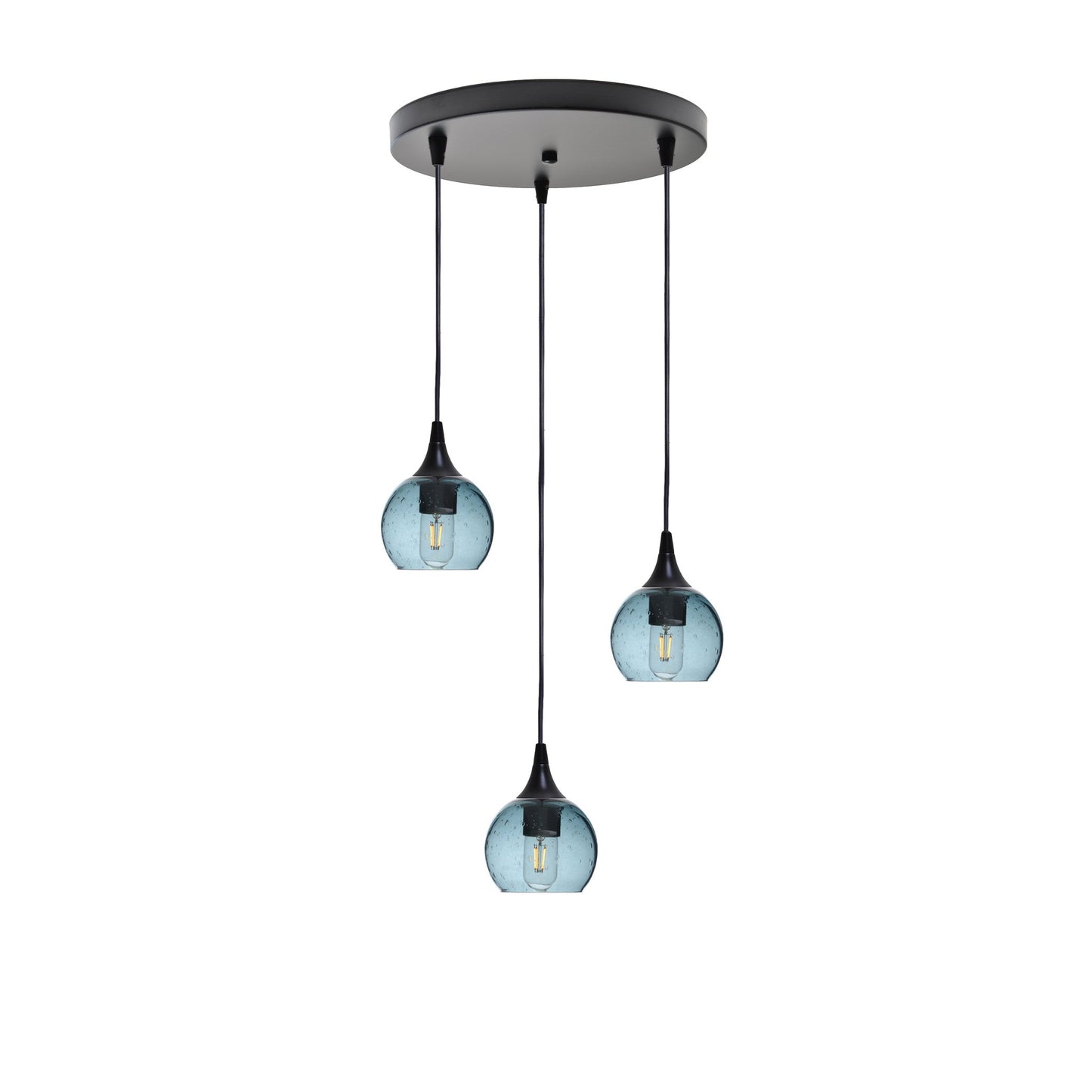 763 3 Pendant Cascade Chandelier-Glass-Bicycle Glass Co - Hotshop-Matte Black - 4ft Cord-Lunar-Slate Gray-Bicycle Glass Co