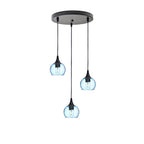 763 3 Pendant Cascade Chandelier-Glass-Bicycle Glass Co - Hotshop-Matte Black - 4ft Cord-Lunar-Steel Blue-Bicycle Glass Co