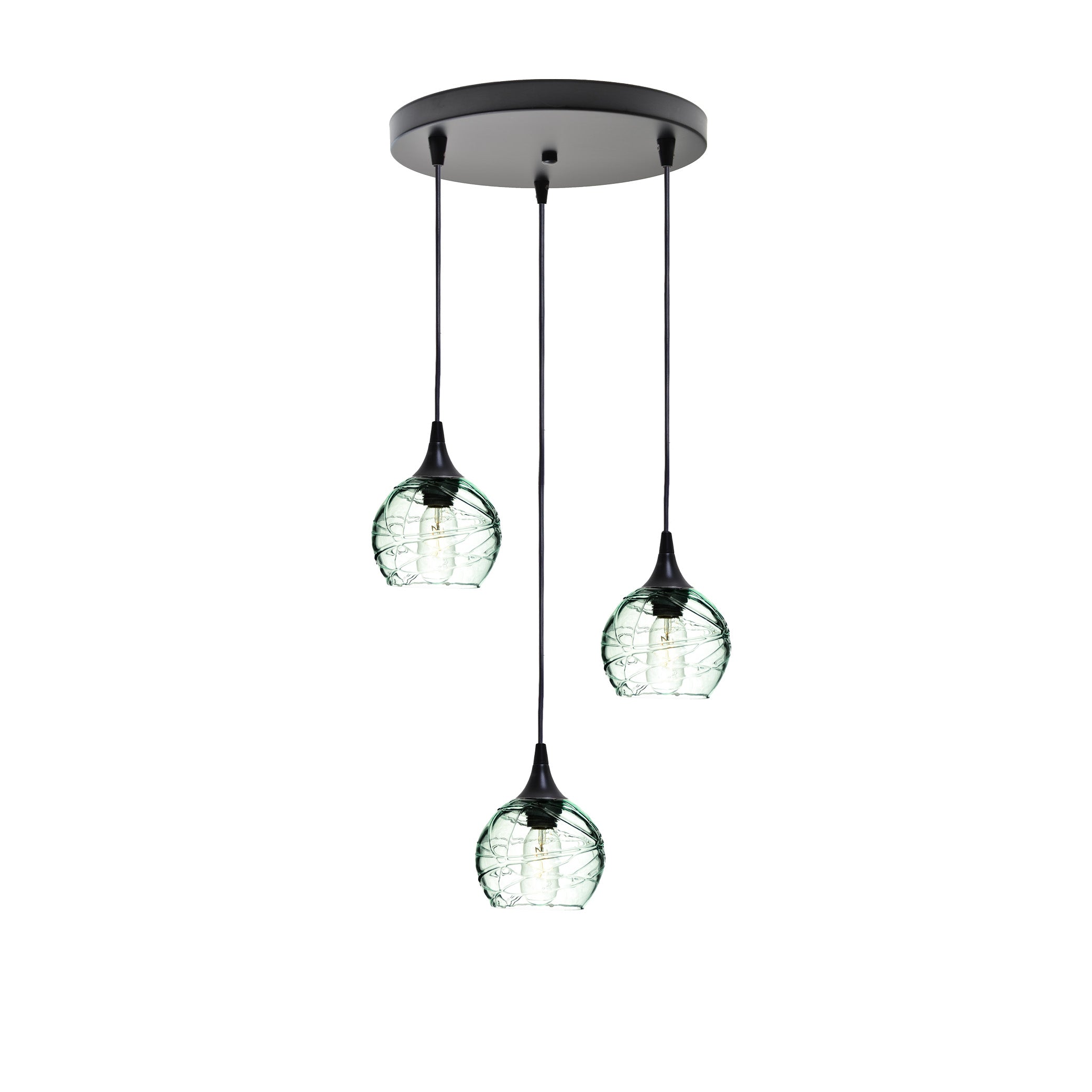 763 3 Pendant Cascade Chandelier-Glass-Bicycle Glass Co - Hotshop-Matte Black - 4ft Cord-Spun-Eco Clear-Bicycle Glass Co