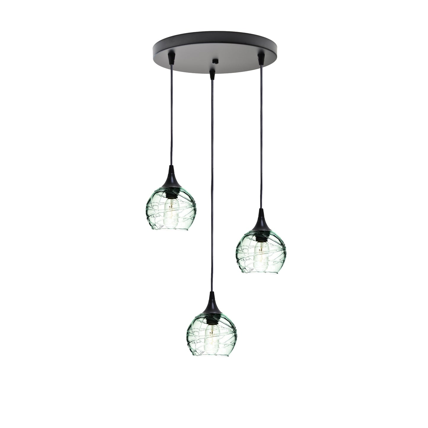 763 3 Pendant Cascade Chandelier-Glass-Bicycle Glass Co - Hotshop-Matte Black - 4ft Cord-Spun-Eco Clear-Bicycle Glass Co