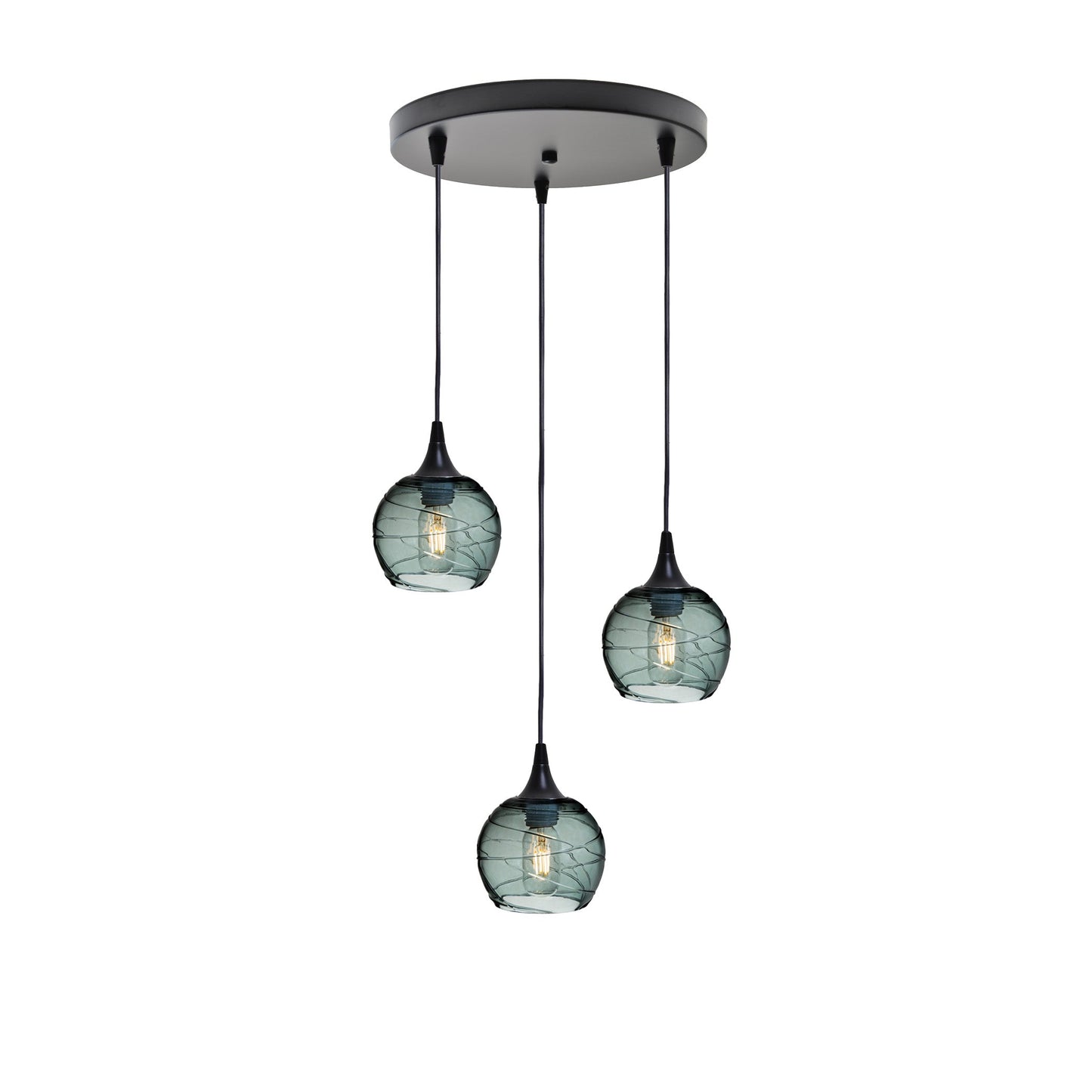 763 3 Pendant Cascade Chandelier-Glass-Bicycle Glass Co - Hotshop-Matte Black - 4ft Cord-Spun-Slate Gray-Bicycle Glass Co