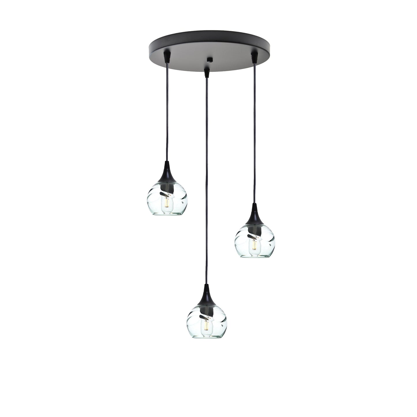 763 3 Pendant Cascade Chandelier-Glass-Bicycle Glass Co - Hotshop-Matte Black - 4ft Cord-Swell-Eco Clear-Bicycle Glass Co