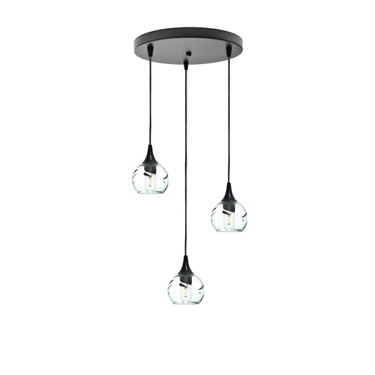 763 3 Pendant Cascade Chandelier-Glass-Bicycle Glass Co - Hotshop-Matte Black - 4ft Cord-Swell-Eco Clear-Bicycle Glass Co
