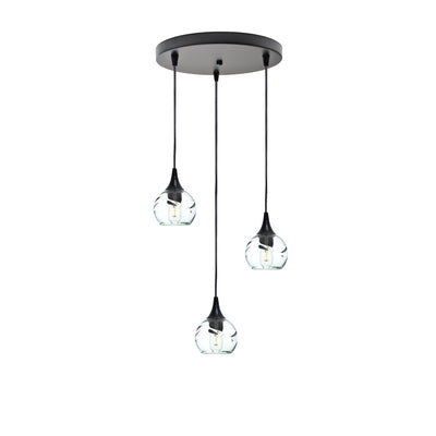 763 3 Pendant Cascade Chandelier-Glass-Bicycle Glass Co - Hotshop-Matte Black - 4ft Cord-Swell-Eco Clear-Bicycle Glass Co