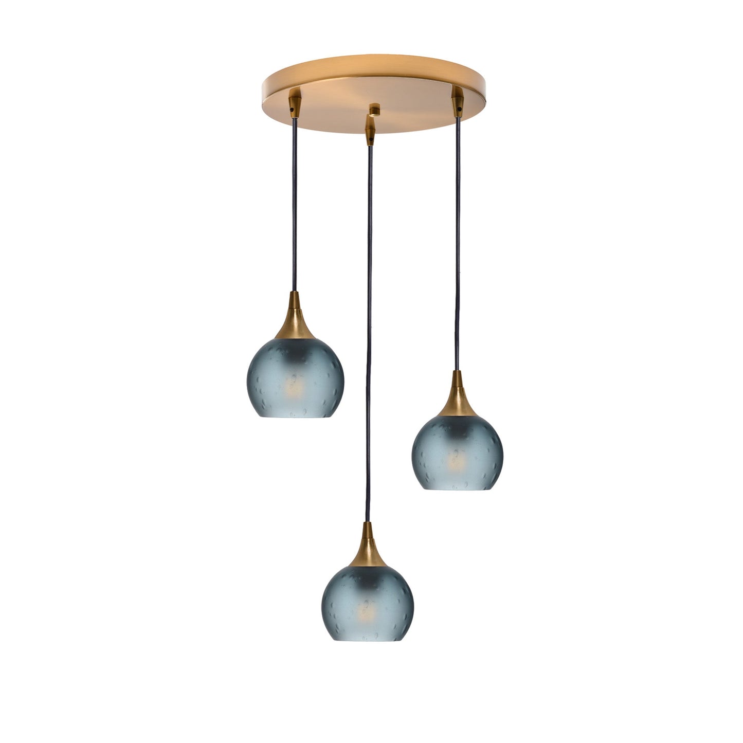 763 3 Pendant Cascade Chandelier-Glass-Bicycle Glass Co - Hotshop-Polished Brass - 4ft Cord-Celestial-Slate Gray-Bicycle Glass Co