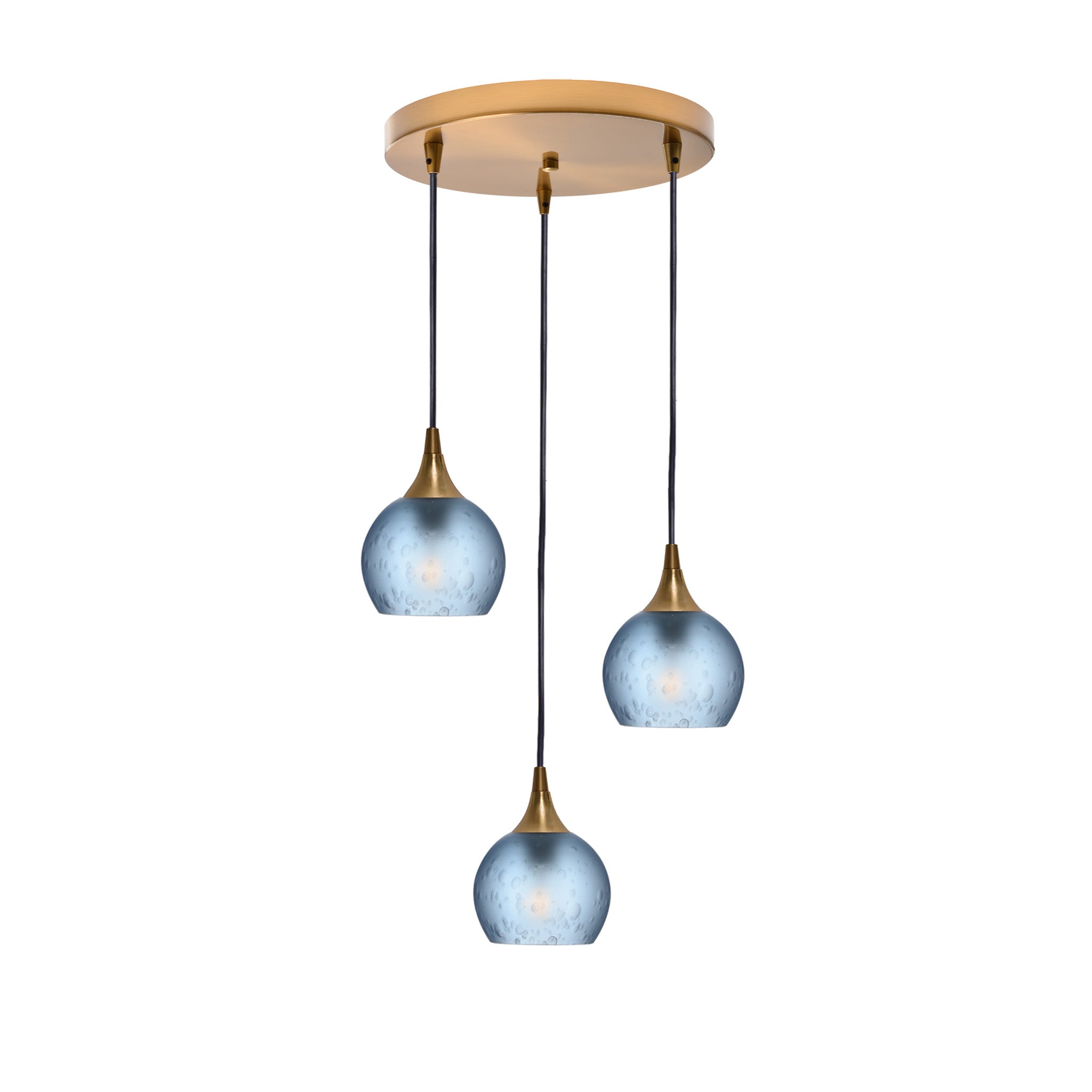 763 3 Pendant Cascade Chandelier-Glass-Bicycle Glass Co - Hotshop-Polished Brass - 4ft Cord-Celestial-Steel Blue-Bicycle Glass Co