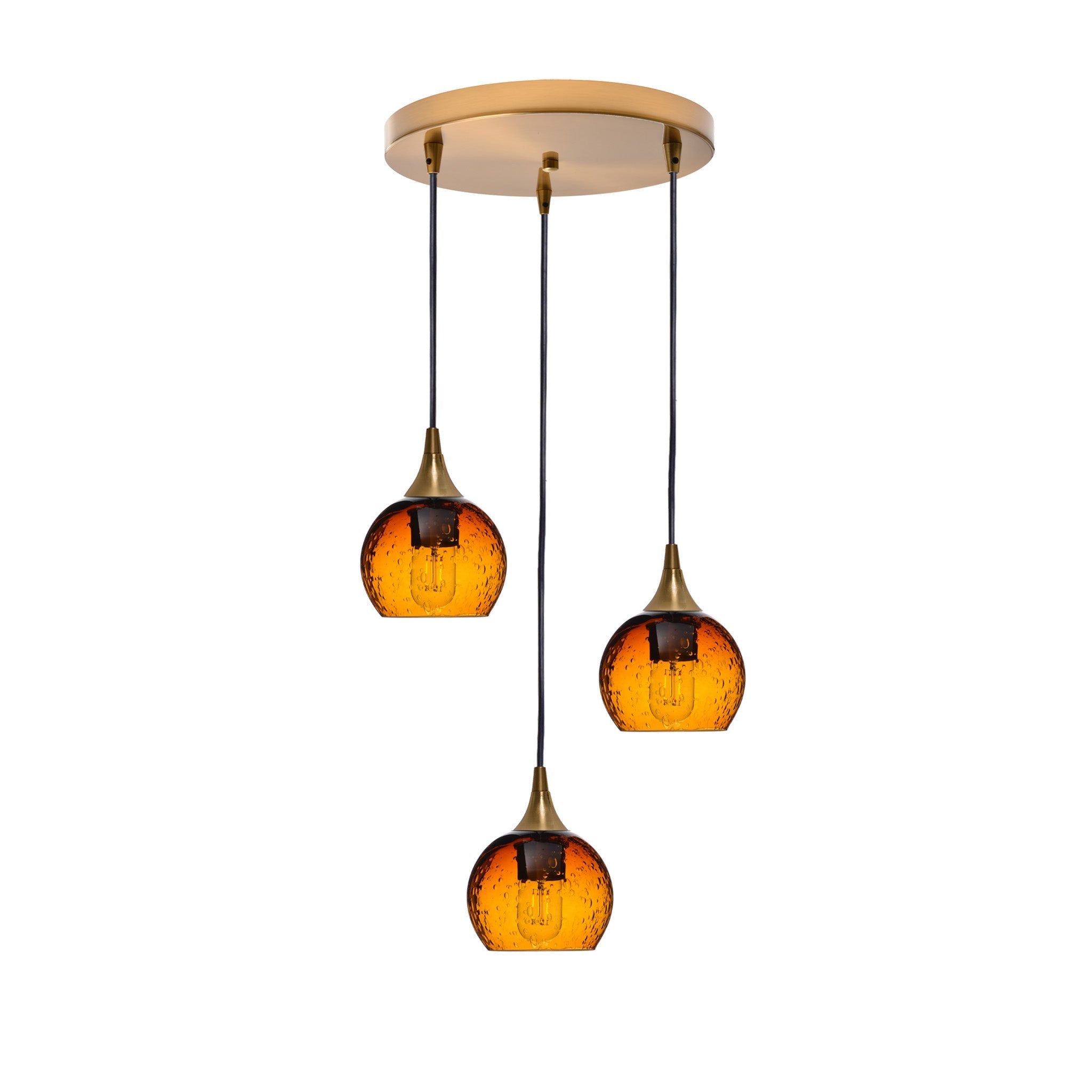 763 3 Pendant Cascade Chandelier-Glass-Bicycle Glass Co - Hotshop-Polished Brass - 4ft Cord-Lunar-Golden Amber-Bicycle Glass Co