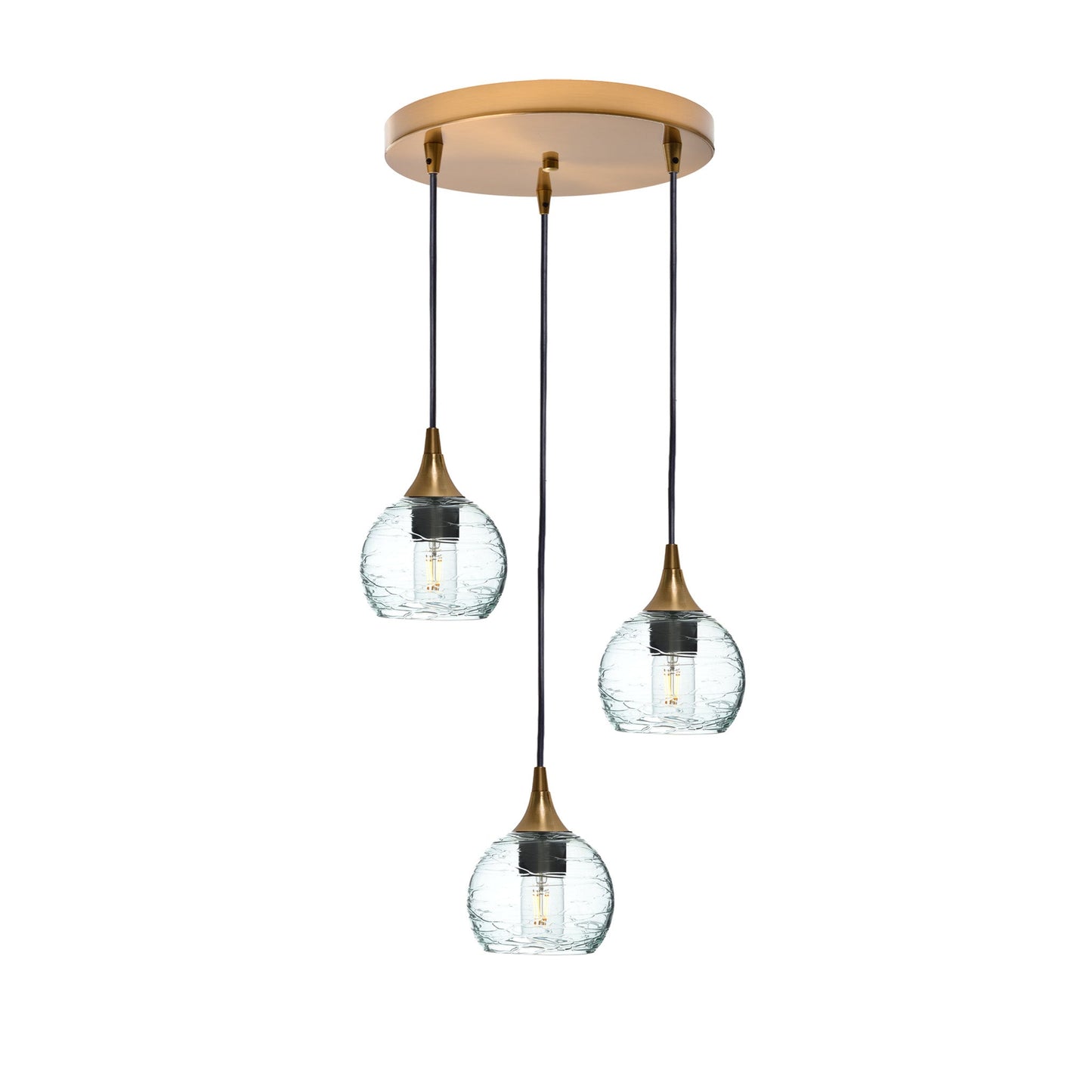 763 3 Pendant Cascade Chandelier-Glass-Bicycle Glass Co - Hotshop-Polished Brass - 4ft Cord-Spun-Eco Clear-Bicycle Glass Co