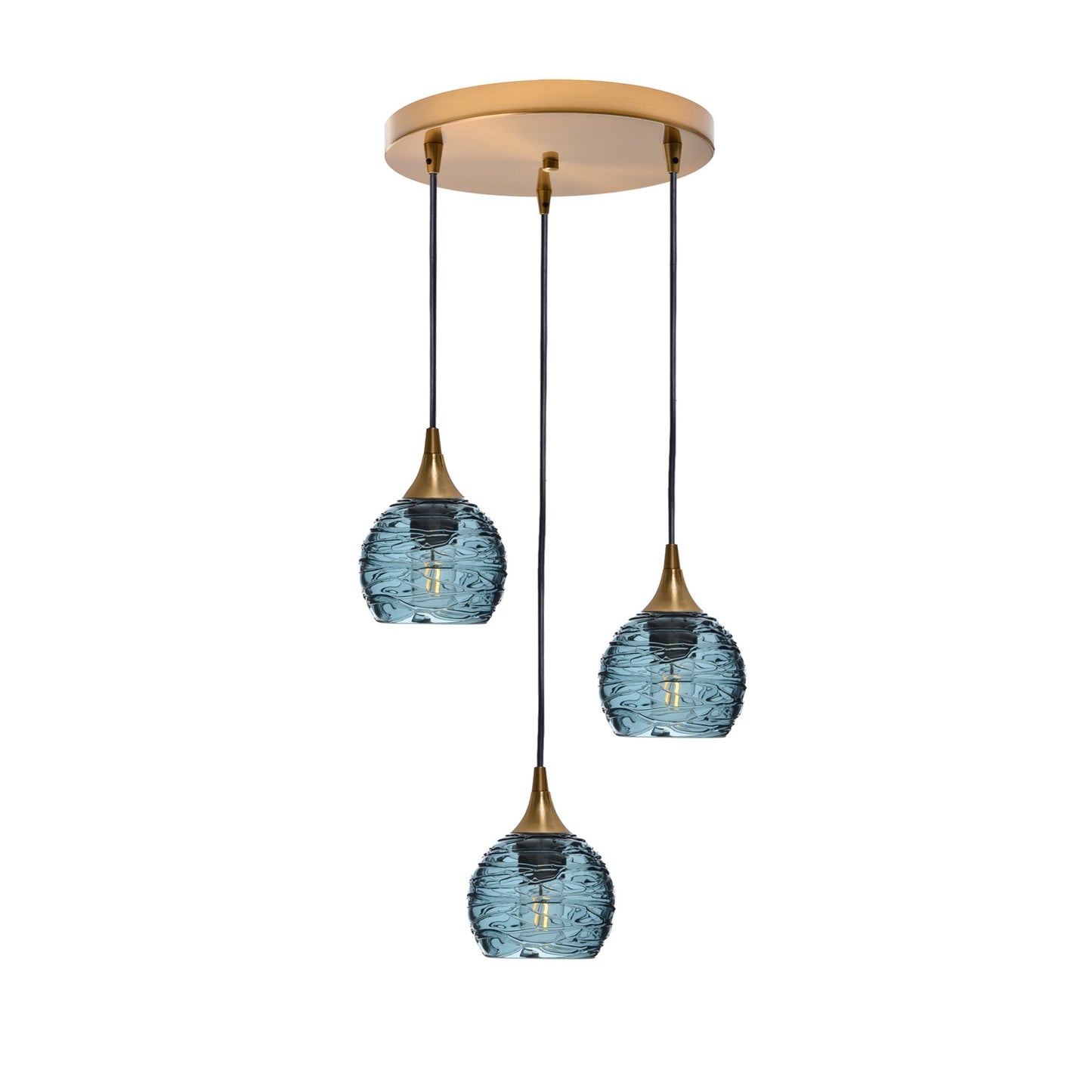 763 3 Pendant Cascade Chandelier-Glass-Bicycle Glass Co - Hotshop-Polished Brass - 4ft Cord-Spun-Slate Gray-Bicycle Glass Co