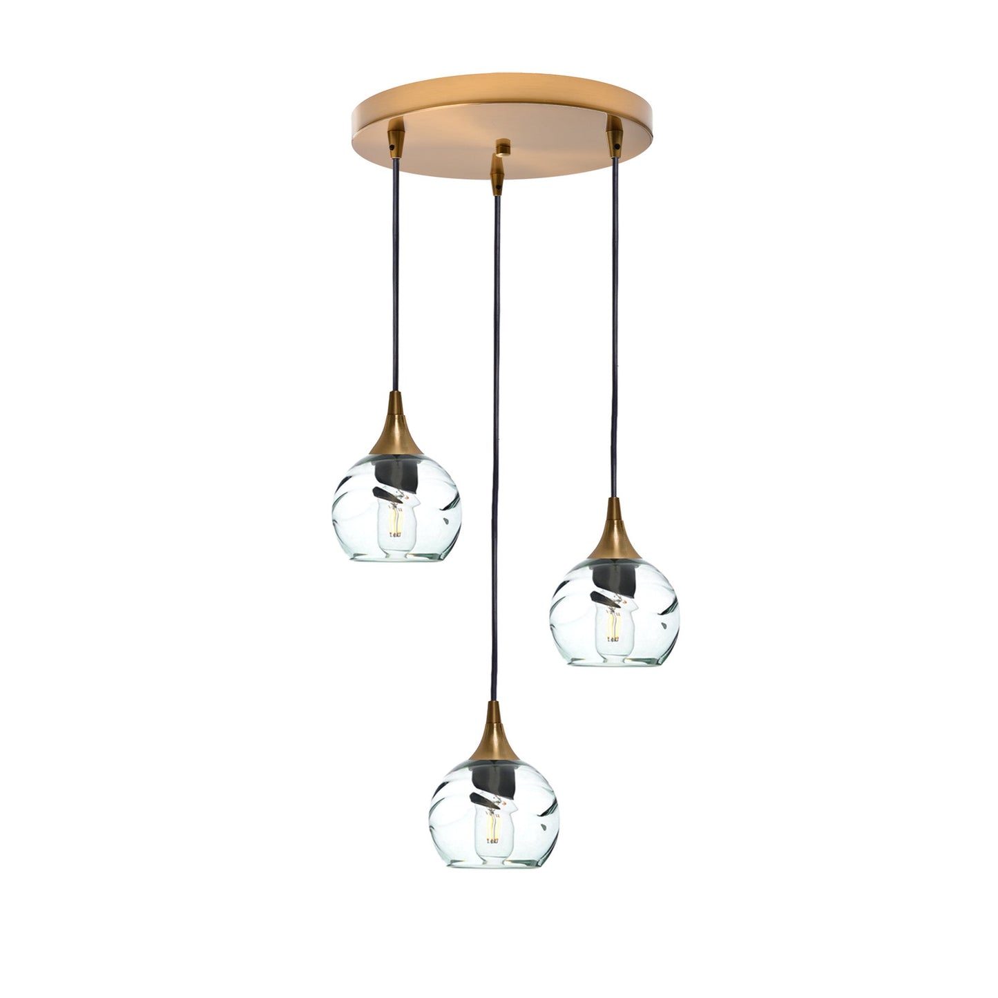 763 3 Pendant Cascade Chandelier-Glass-Bicycle Glass Co - Hotshop-Polished Brass - 4ft Cord-Swell-Eco Clear-Bicycle Glass Co