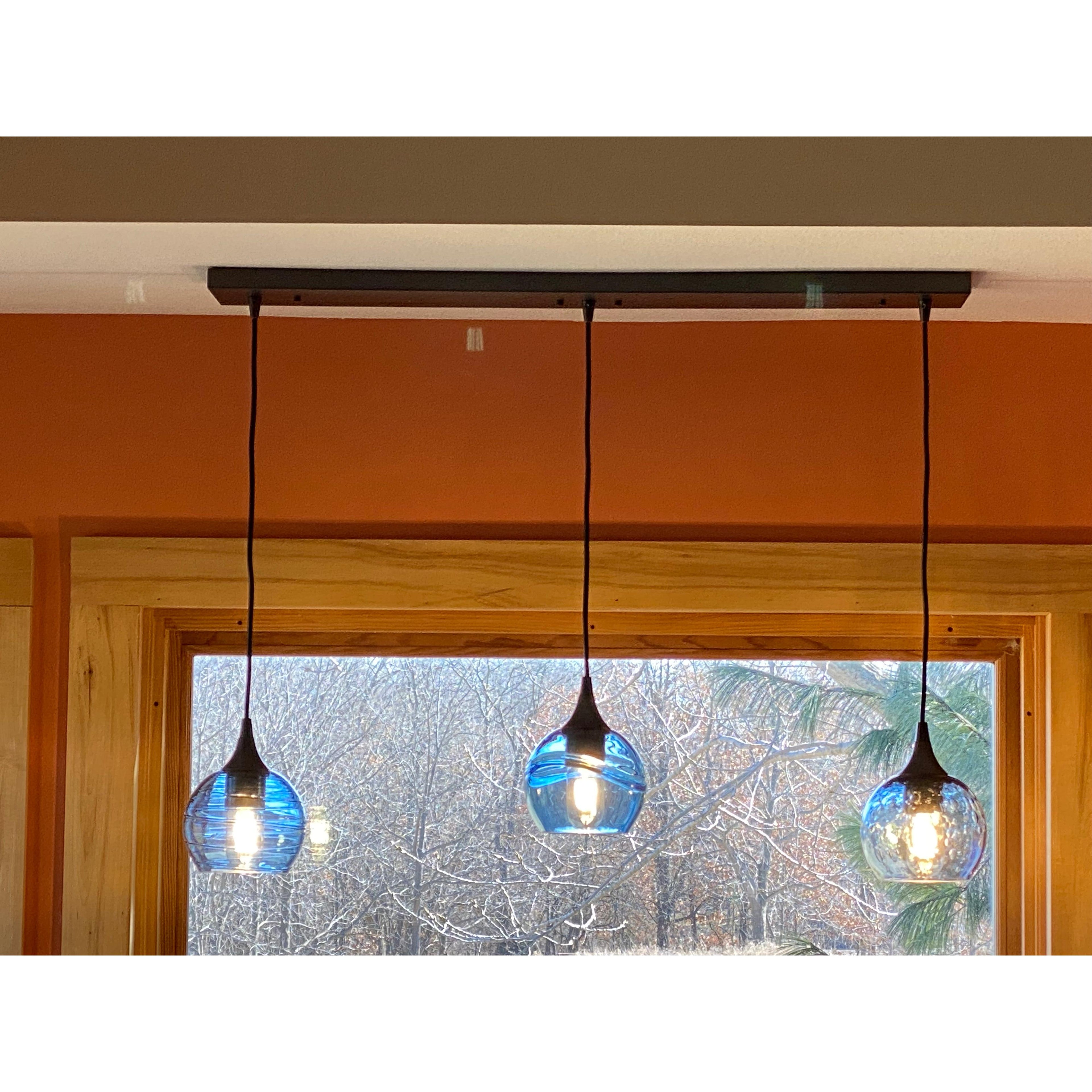 763 3 Pendant Linear Chandelier-Glass-Bicycle Glass Co - Hotshop-Matte Black - 4ft Cord-Lunar-Steel Blue-Bicycle Glass Co