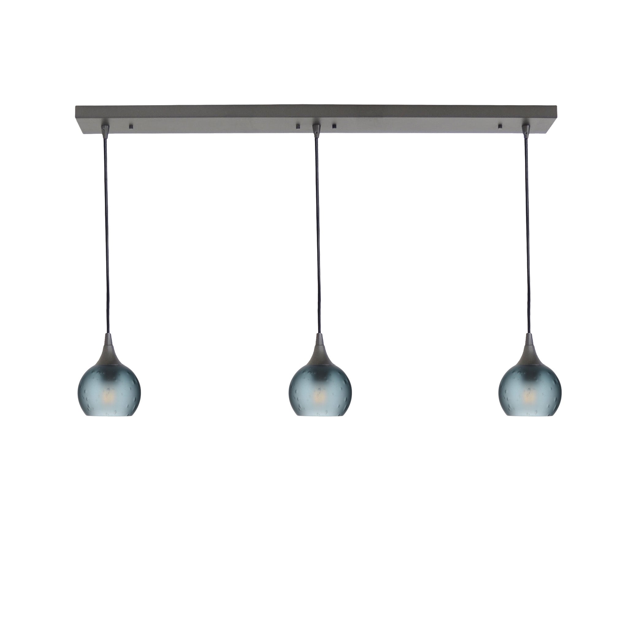 763 3 Pendant Linear Chandelier-Glass-Bicycle Glass Co - Hotshop-Antique Bronze - 4ft Cord-Celestial-Slate Gray-Bicycle Glass Co