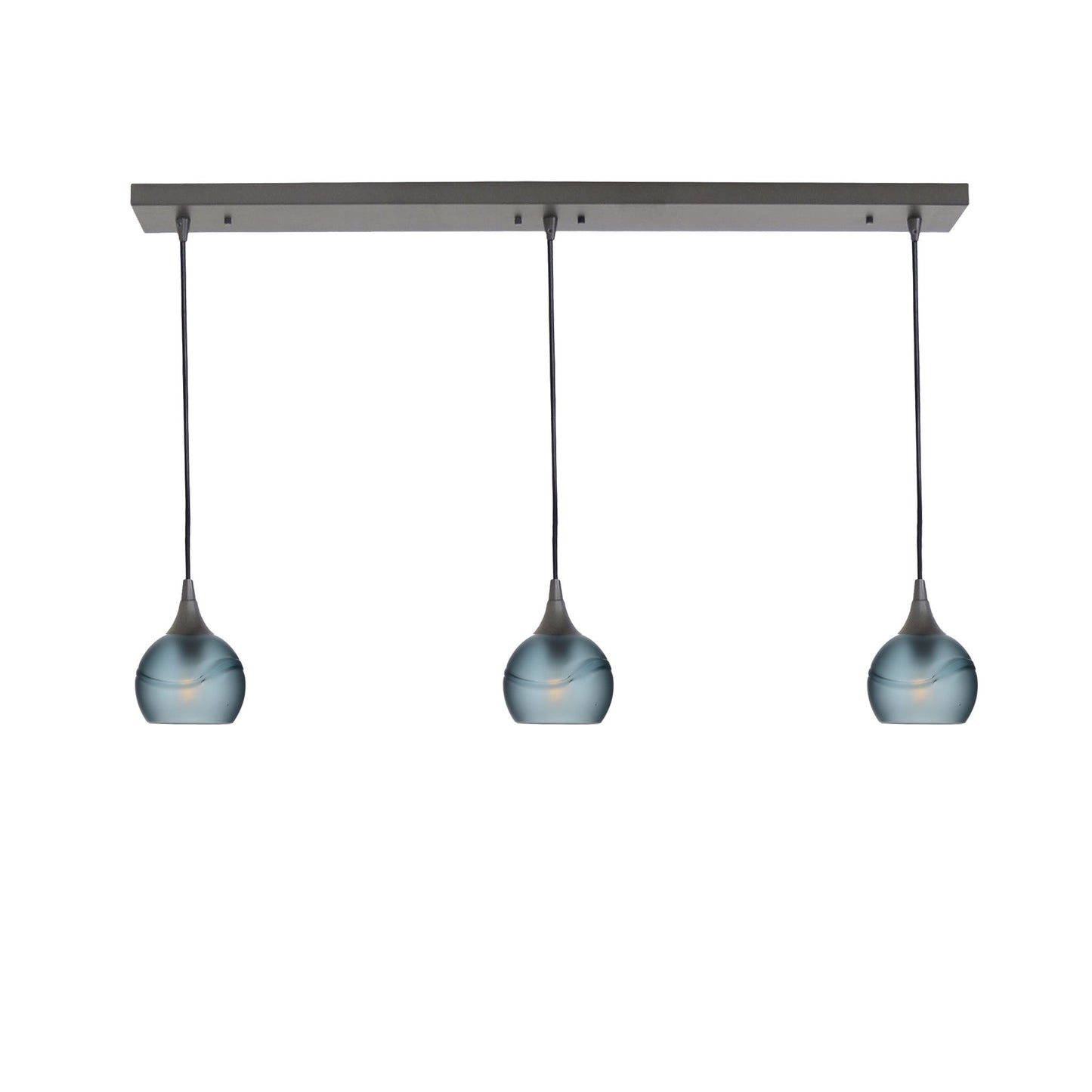763 3 Pendant Linear Chandelier-Glass-Bicycle Glass Co - Hotshop-Antique Bronze - 4ft Cord-Glacial-Slate Gray-Bicycle Glass Co
