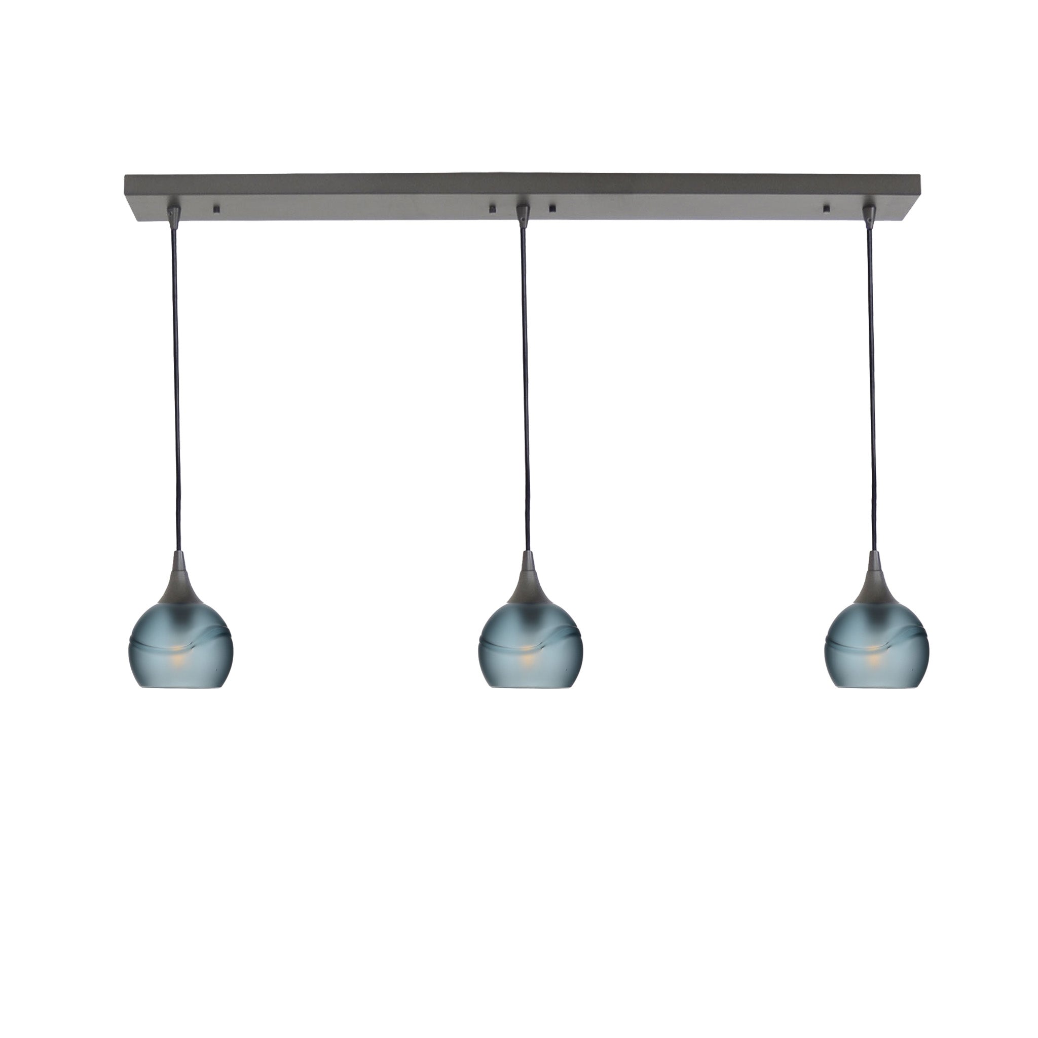 763 3 Pendant Linear Chandelier-Glass-Bicycle Glass Co - Hotshop-Antique Bronze - 4ft Cord-Glacial-Slate Gray-Bicycle Glass Co