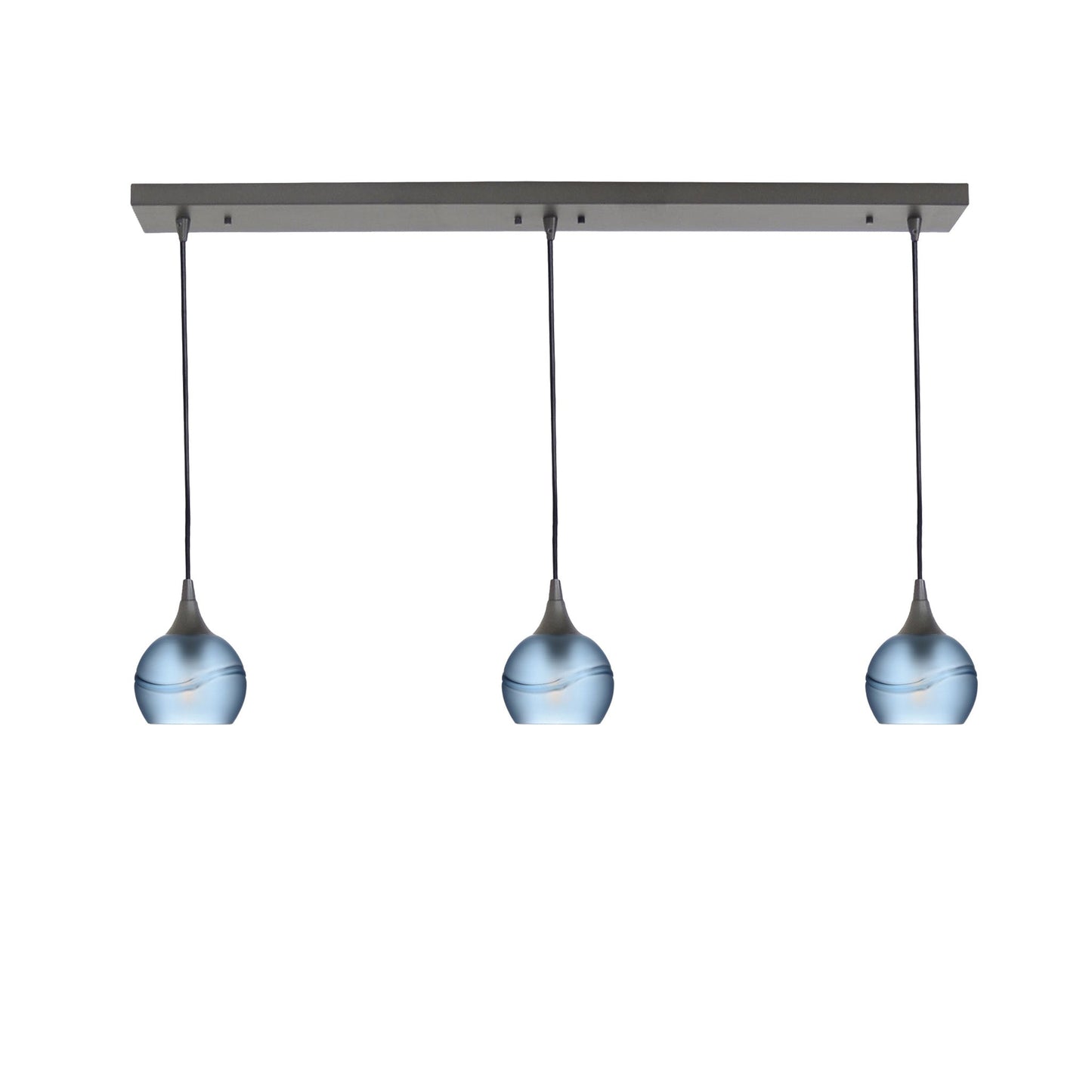 763 3 Pendant Linear Chandelier-Glass-Bicycle Glass Co - Hotshop-Antique Bronze - 4ft Cord-Glacial-Steel Blue-Bicycle Glass Co