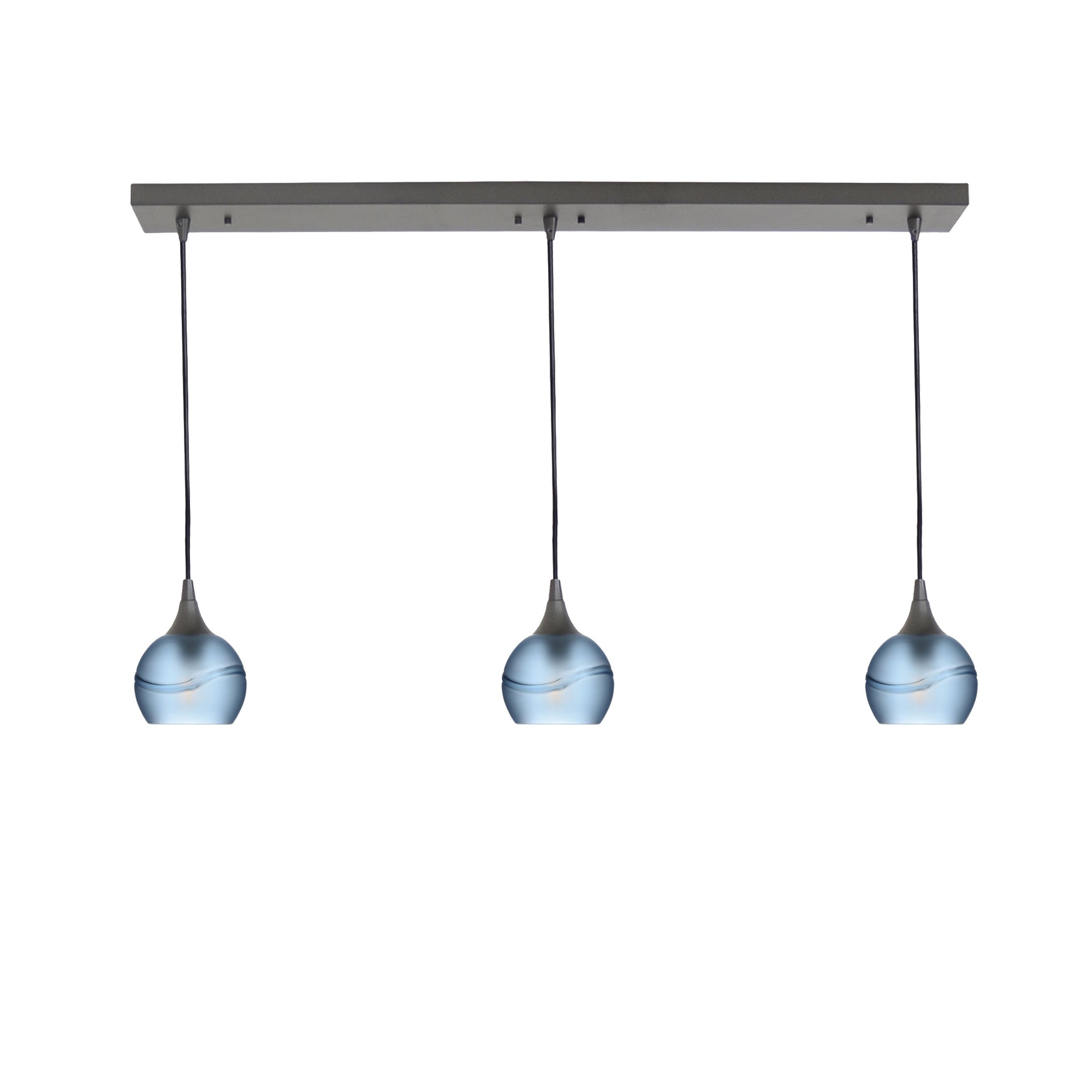 763 3 Pendant Linear Chandelier-Glass-Bicycle Glass Co - Hotshop-Antique Bronze - 4ft Cord-Glacial-Steel Blue-Bicycle Glass Co