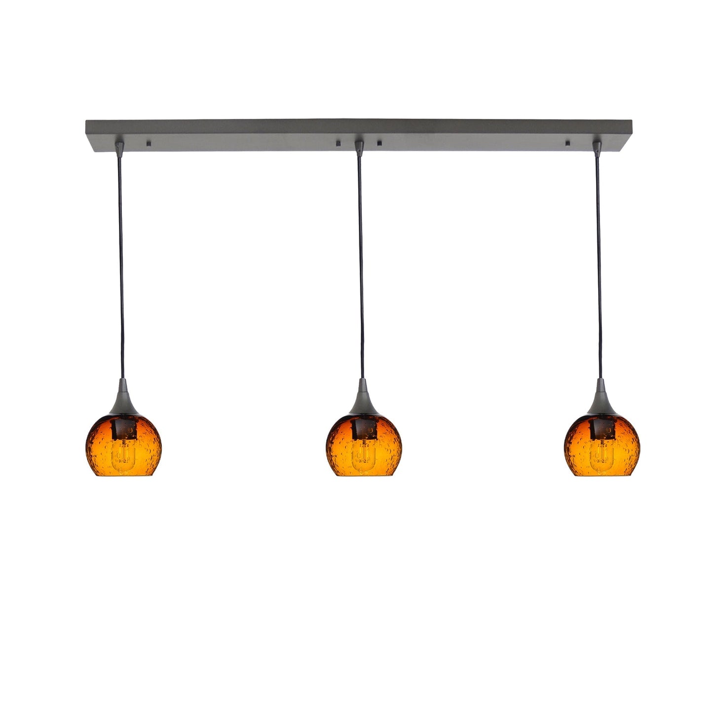 763 3 Pendant Linear Chandelier-Glass-Bicycle Glass Co - Hotshop-Antique Bronze - 4ft Cord-Lunar-Golden Amber-Bicycle Glass Co