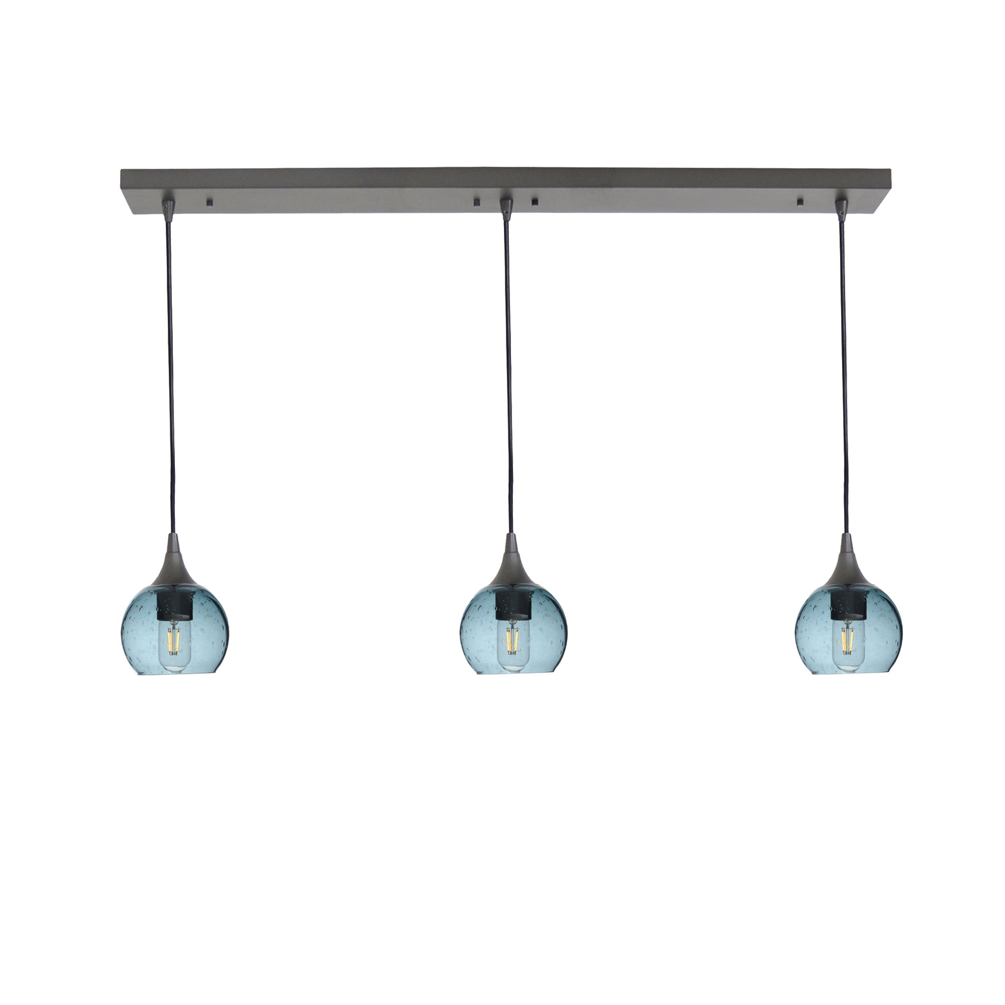763 3 Pendant Linear Chandelier-Glass-Bicycle Glass Co - Hotshop-Antique Bronze - 4ft Cord-Lunar-Slate Gray-Bicycle Glass Co